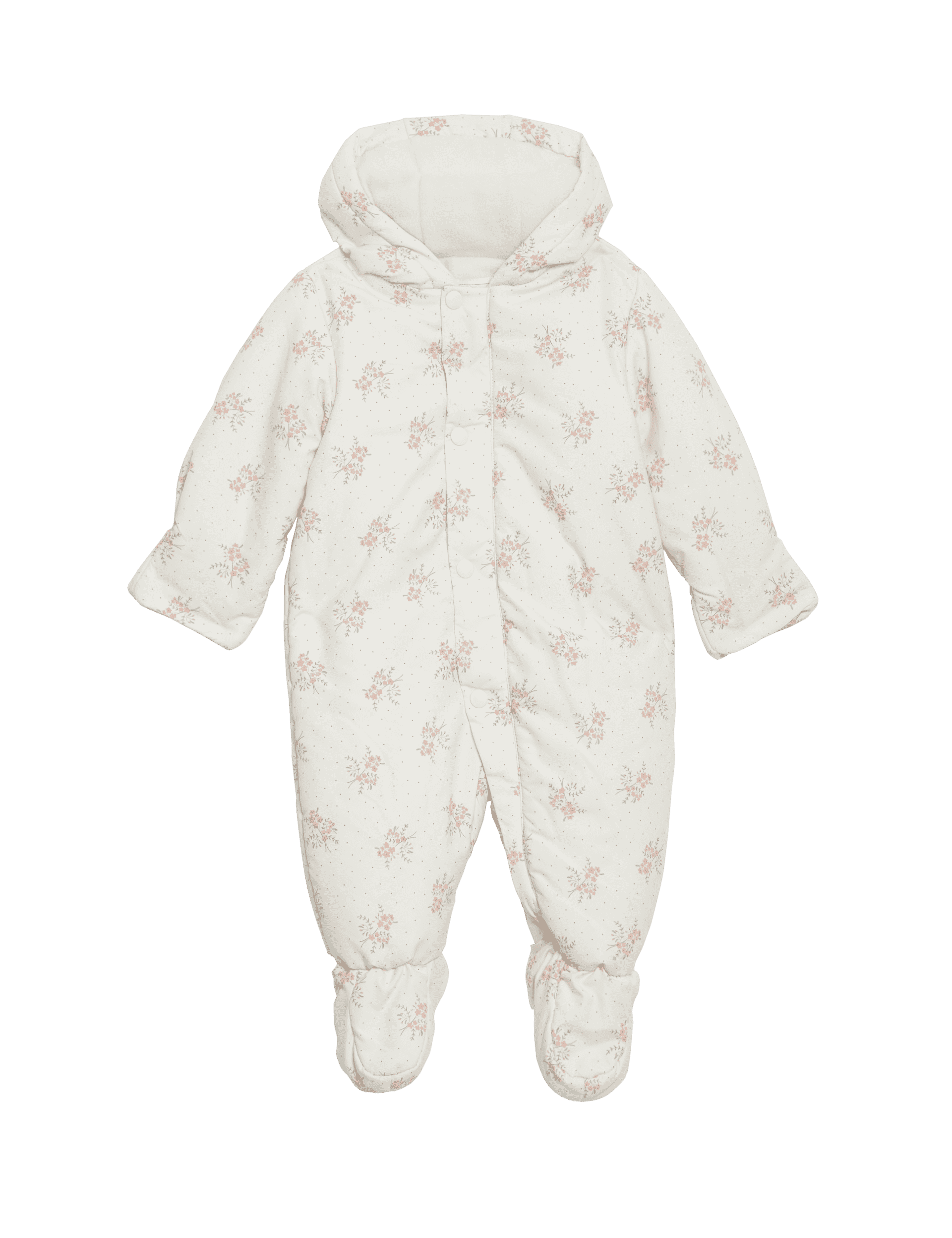 M&S Collection Girls Ditsy Floral Snowsuit (0-3 Yrs) - 12-18 - Cream Mix, Cream Mix