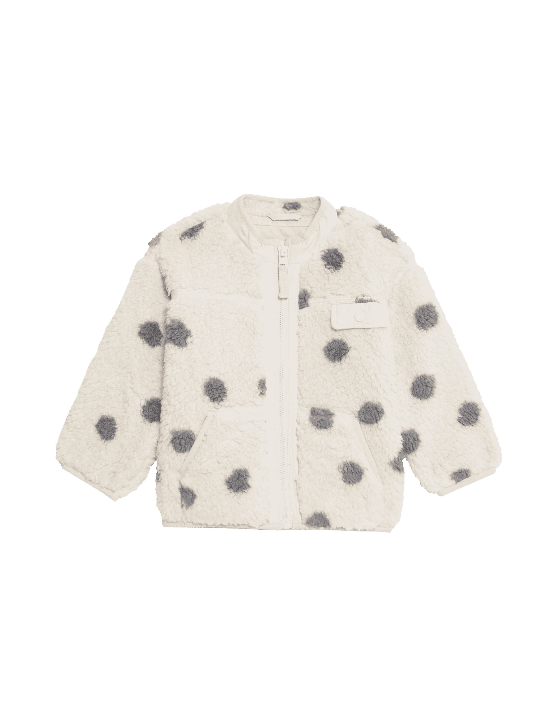 M&S Collection Girls Borg Spot Zip Jacket (0-3 Yrs) - 12-18 - Cream Mix, Cream Mix