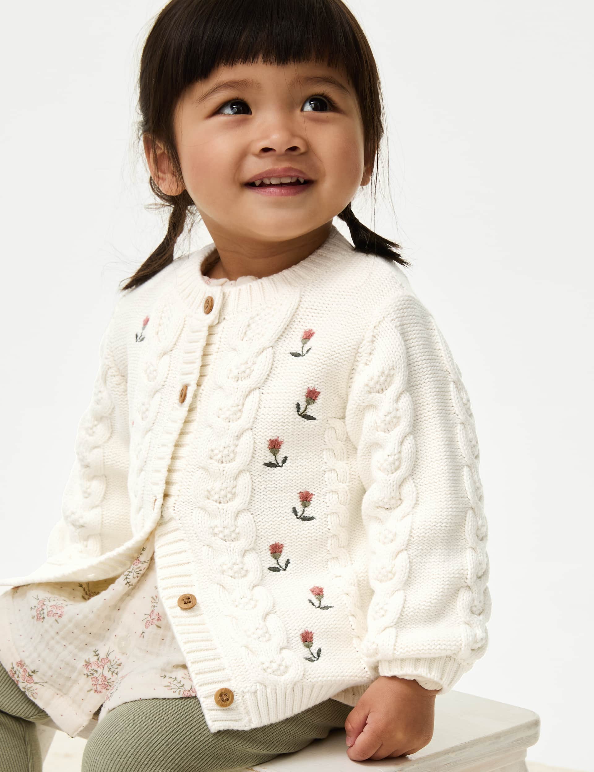 M&S Girls Pure Cotton Cable Knit Cardigan (0-3 Yrs)