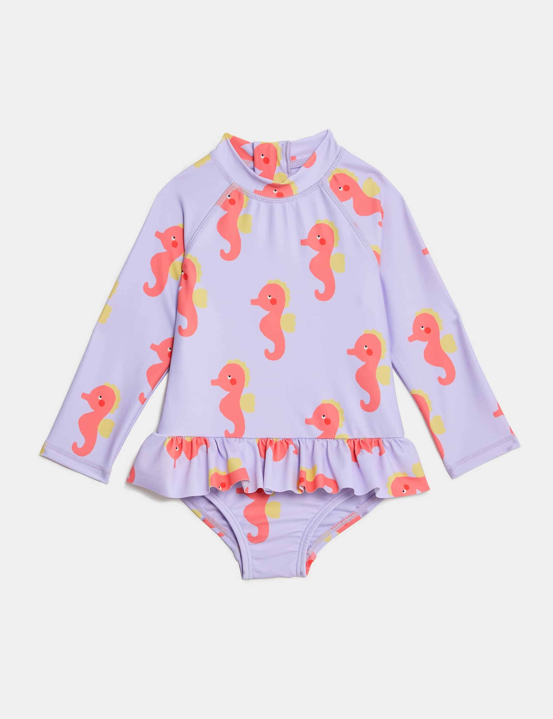 M&S Girls Seahorse Long Sleeve Swimsuit (0-3 Yrs) - 12-18 - Pink Mix, Pink Mix