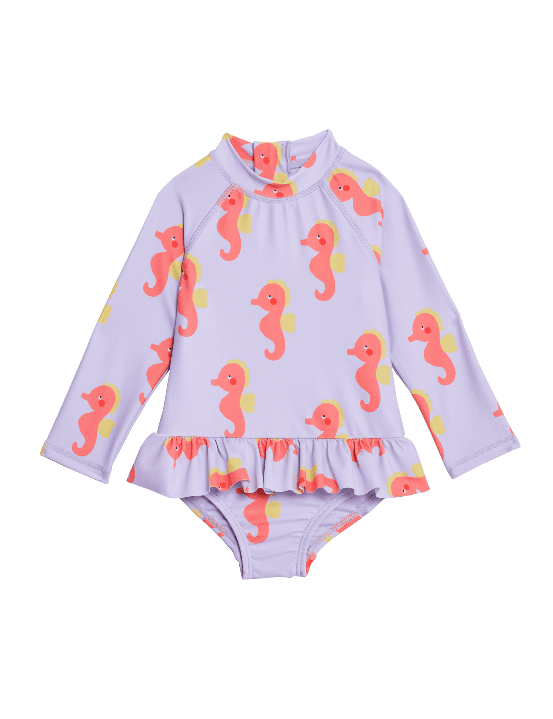 M&S Collection Girls Seahorse Long Sleeve Swimsuit (0-3 Yrs) - 18-24 - Pink Mix, Pink Mix