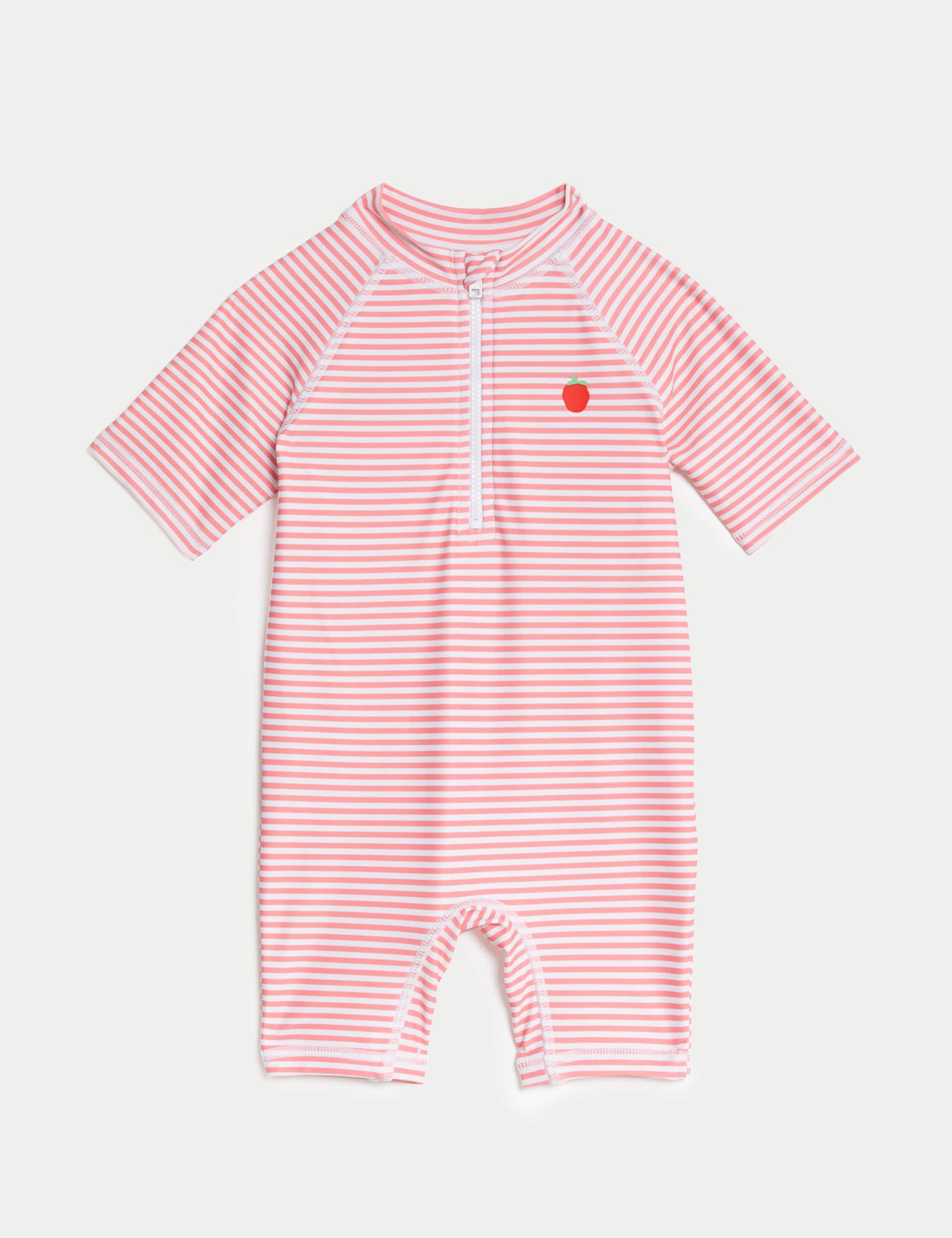 M&S Girls Striped Zip Swimsuit (0-3 Yrs) - 9-12M - Pink Mix, Pink Mix