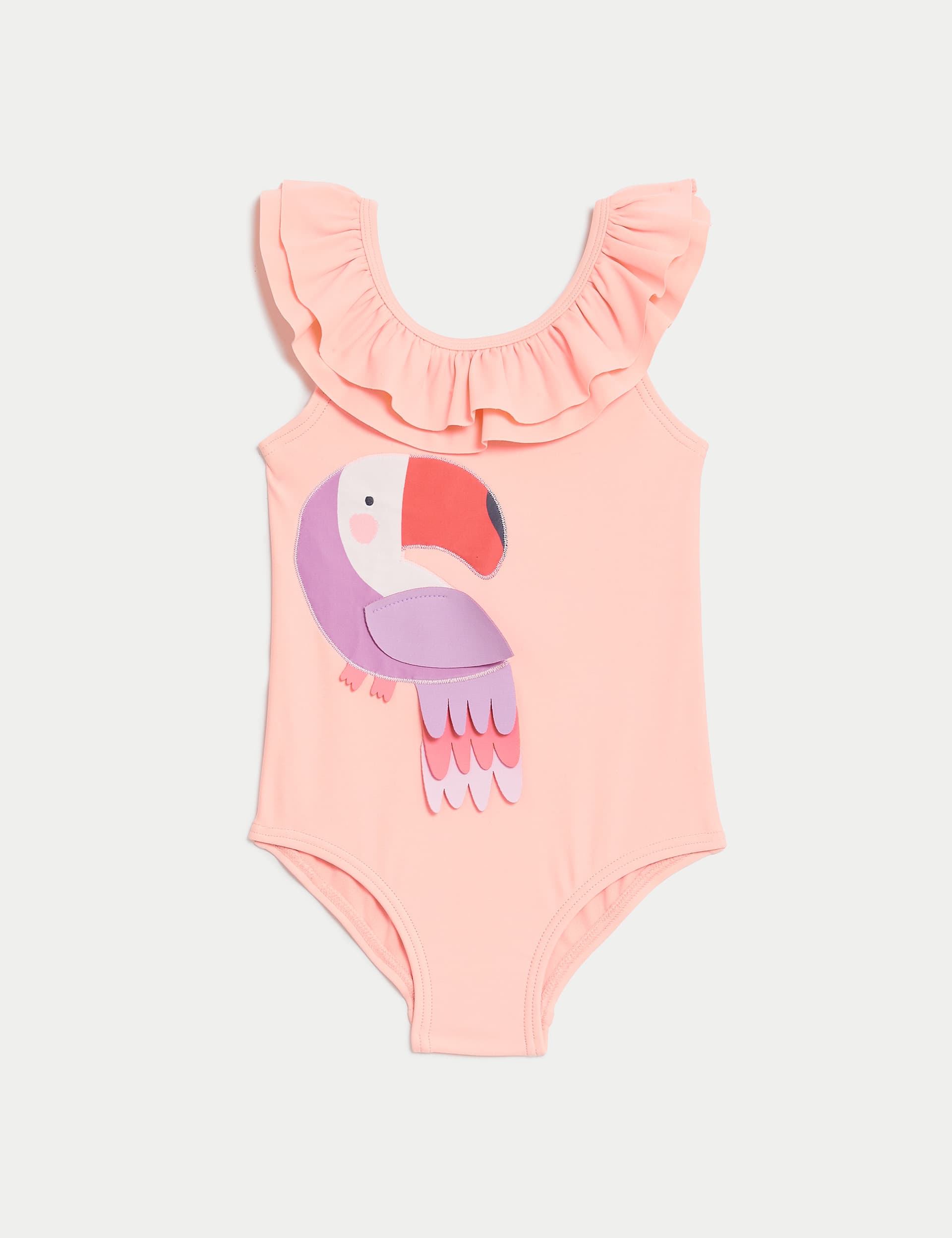 M&S Girls Flamingo Frill Neck Swimsuit (0-3 Yrs)