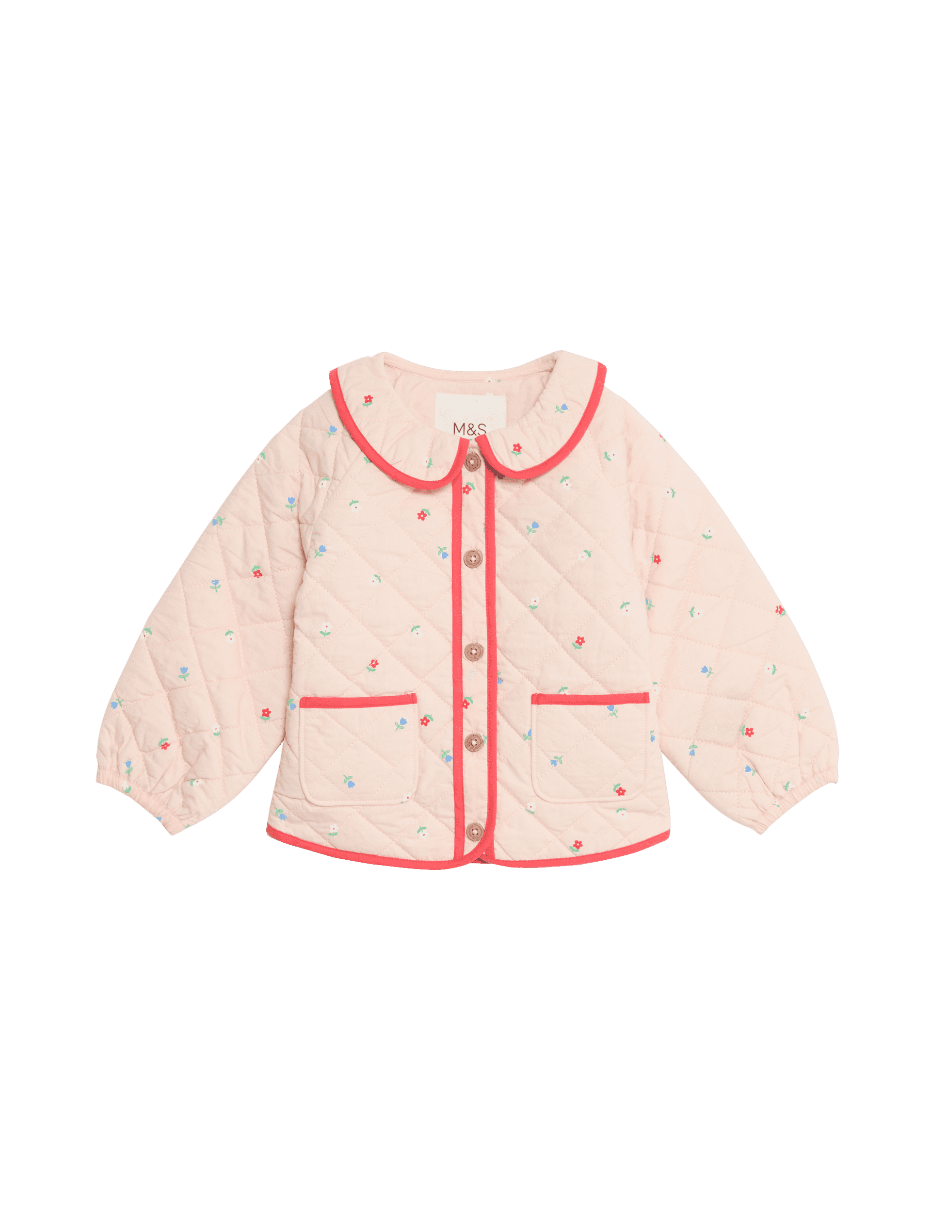 M&S Collection Girls Pure Cotton Floral Quilted Jacket (0 Mths-6 Yrs) - 12-18 - Pink, Pink