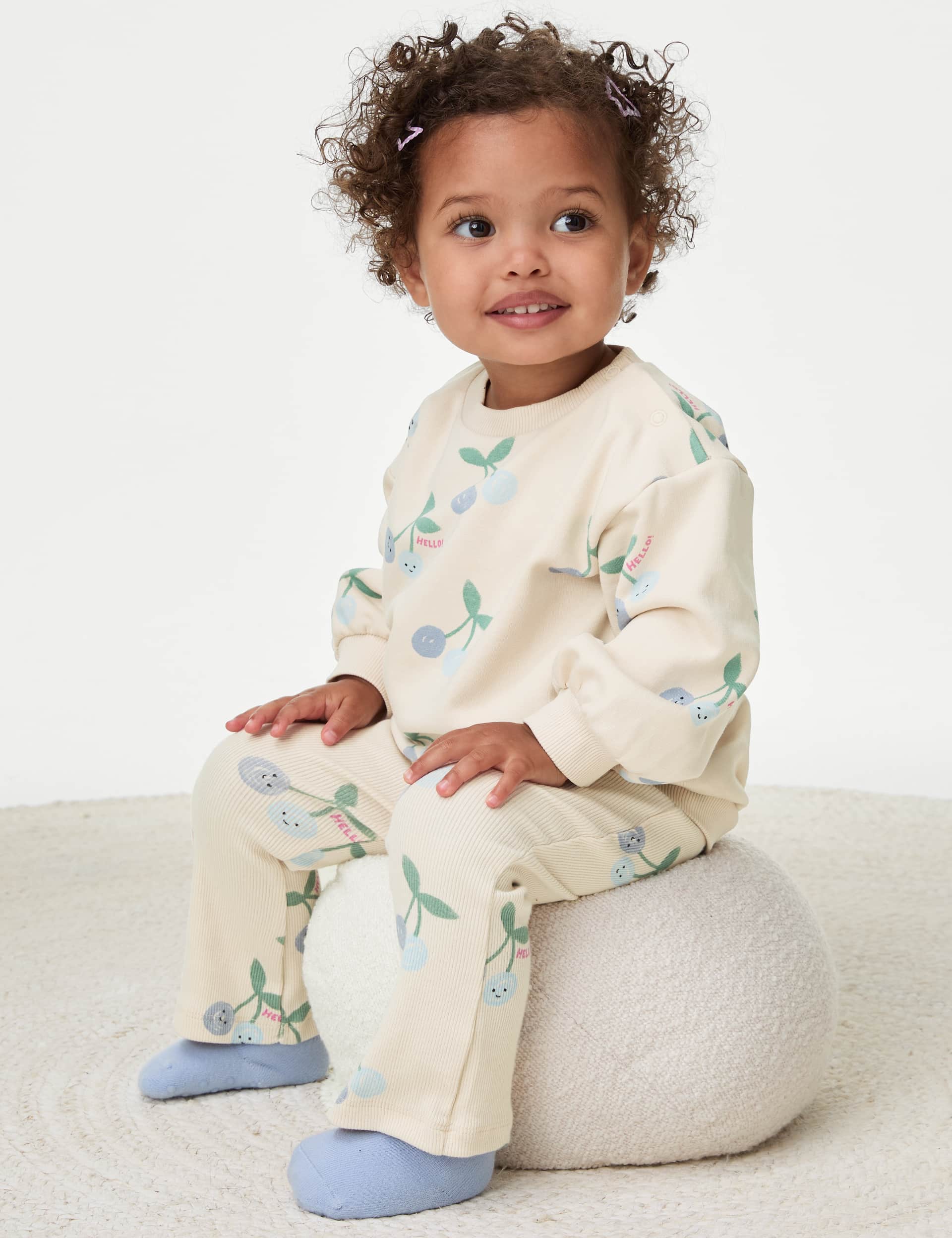 M&S Girls 2pc Cotton Rich Cherry Outfit (0-3 Yrs)