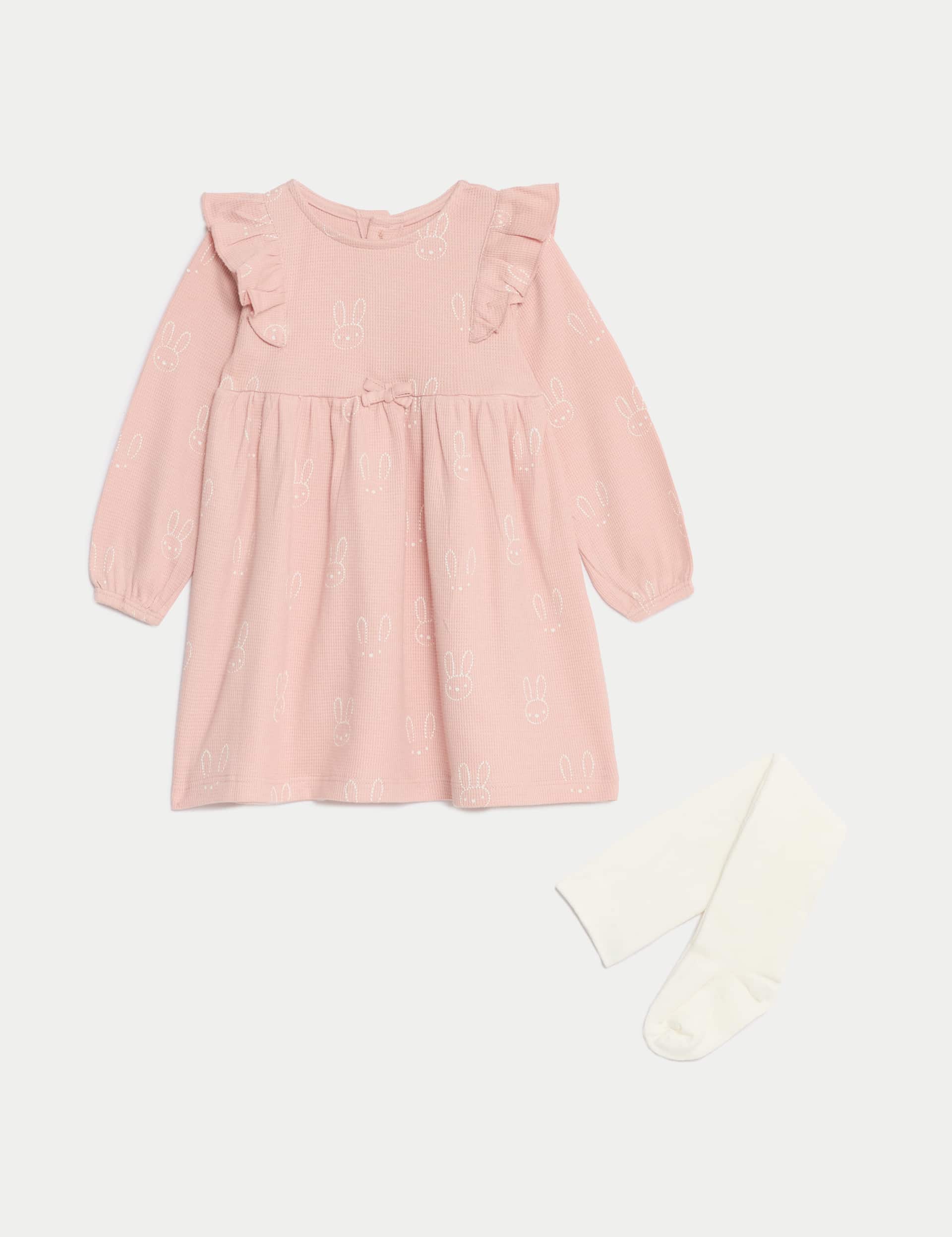 M&S Girls Cotton Rich Dress with Tights (0-3 Yrs)