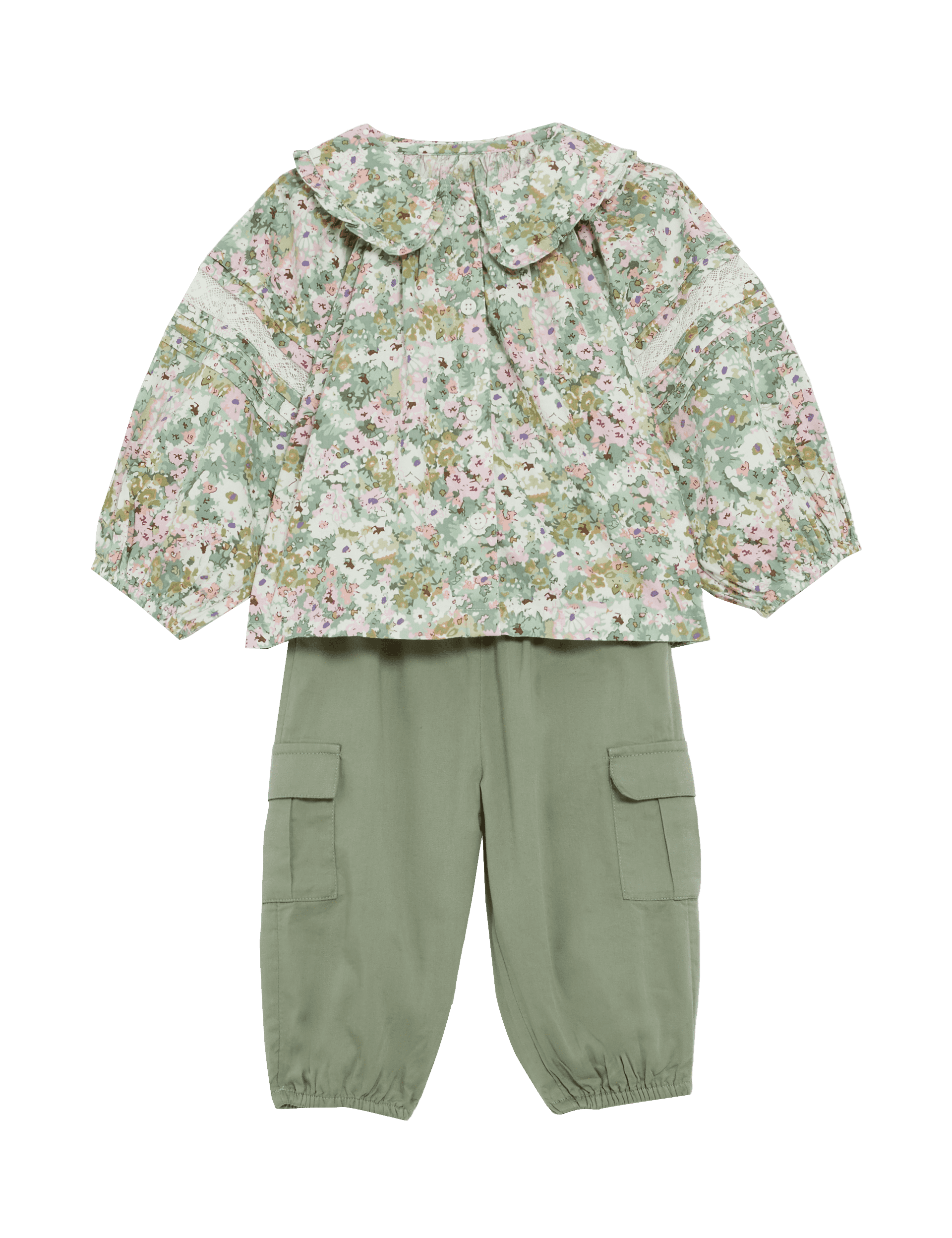 M&S Collection Girls 2pc Cotton Rich Ditsy Floral Outfit (0-3 Yrs) - 12-18 - Green Mix, Green Mix