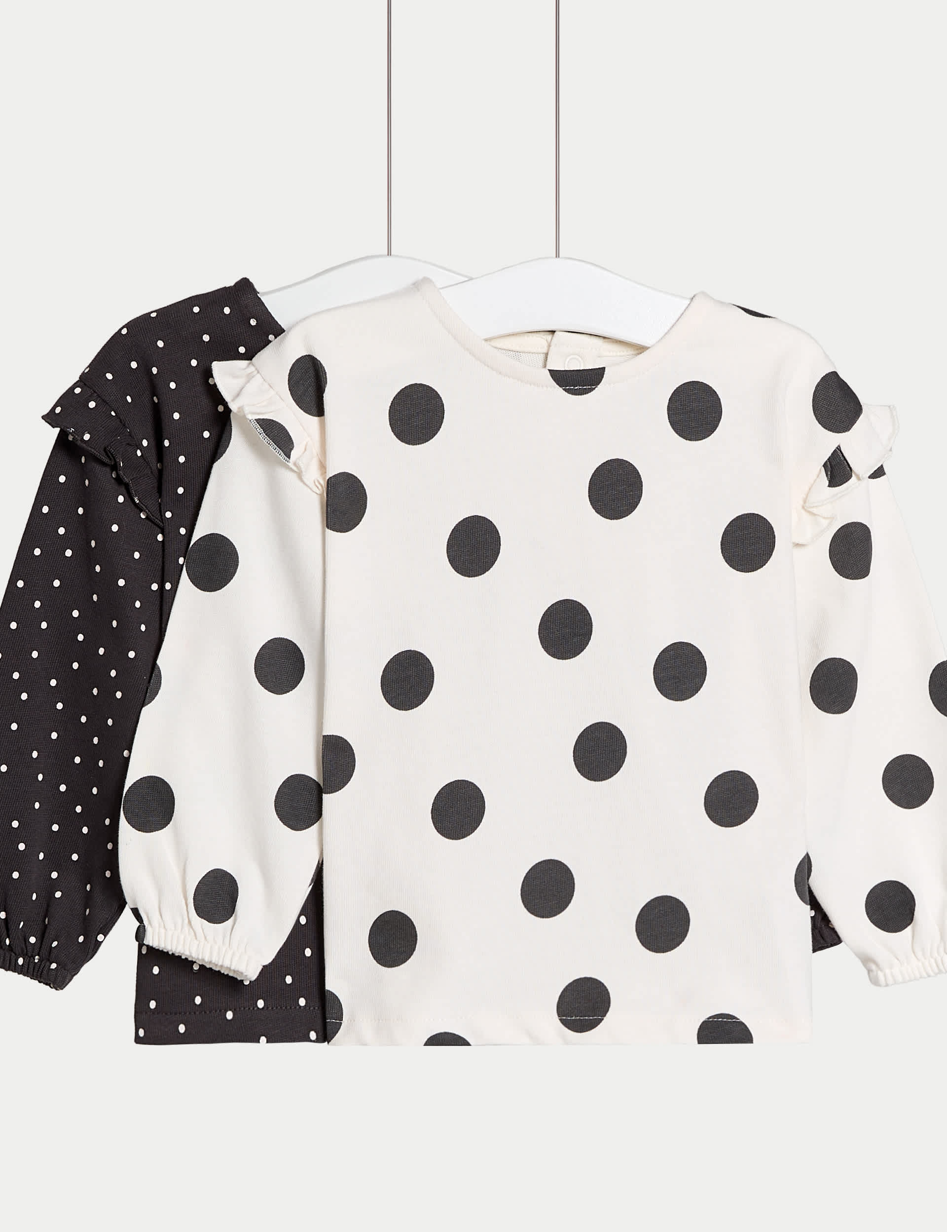 M&S Girls Pure Cotton Spot Top (0-3 Yrs) - 12-18 - Charcoal Mix, Charcoal Mix