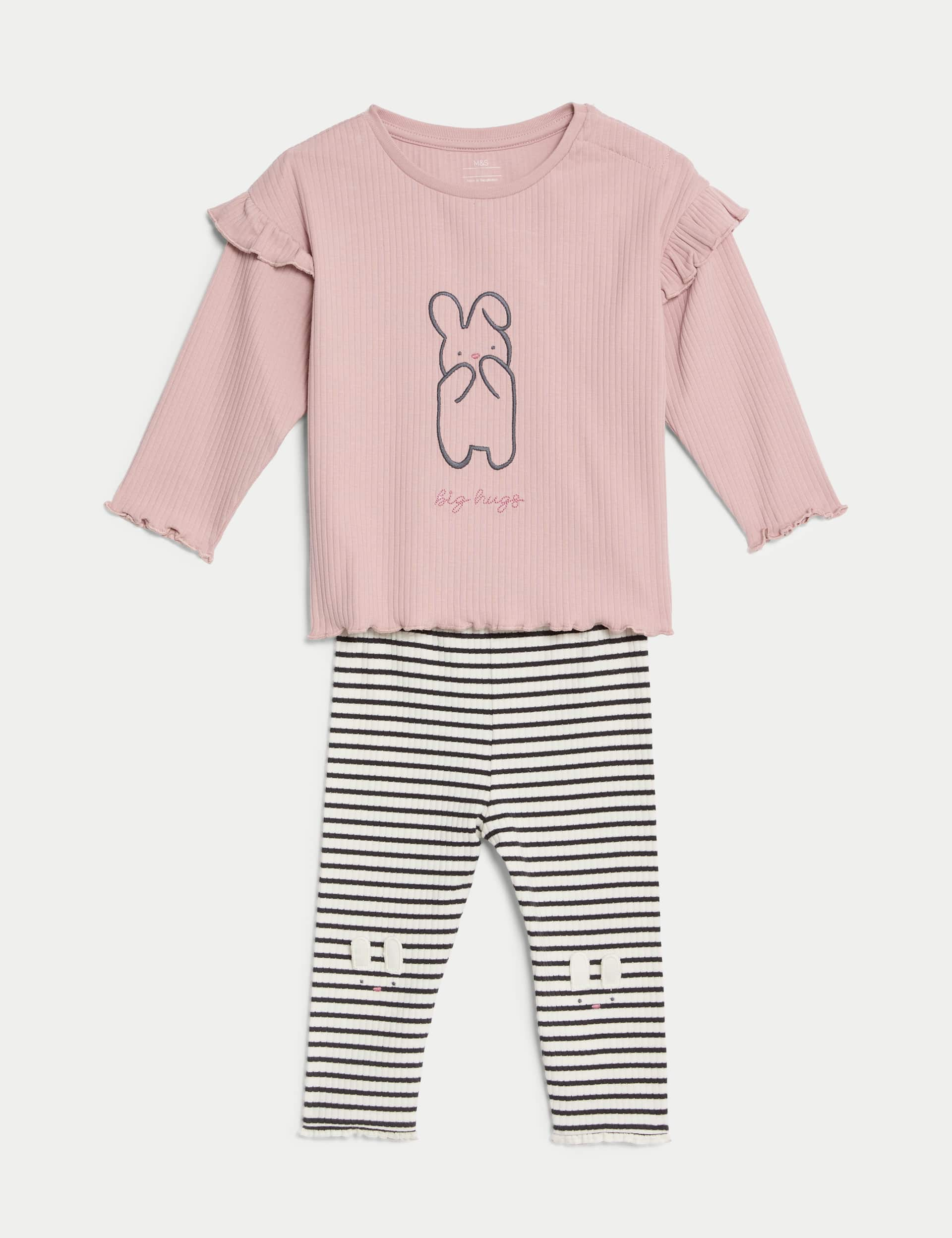 M&S Collection Girls 2pc Cotton Rich Bunny Outfit (0-3 Yrs) - 12-18 - Pink Mix, Pink Mix