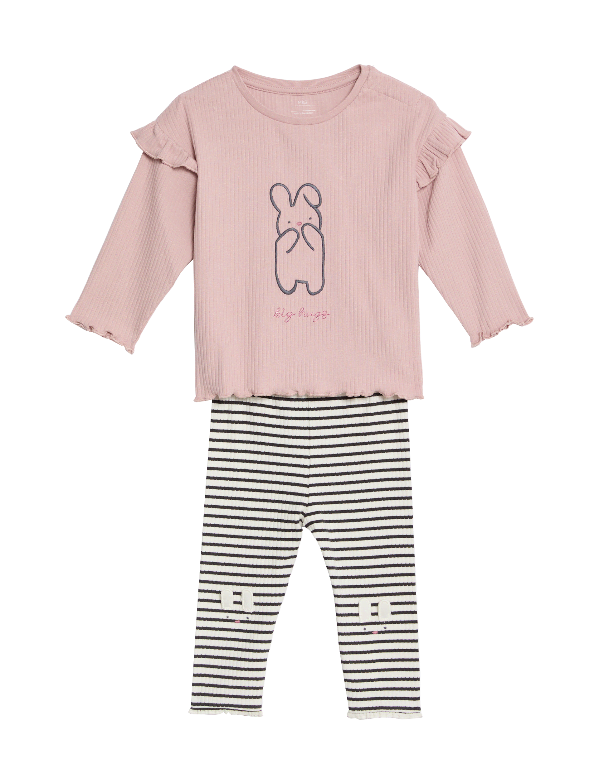 M&S Collection Girls 2pc Cotton Rich Bunny Outfit (0-3 Yrs) - 12-18 - Pink Mix, Pink Mix