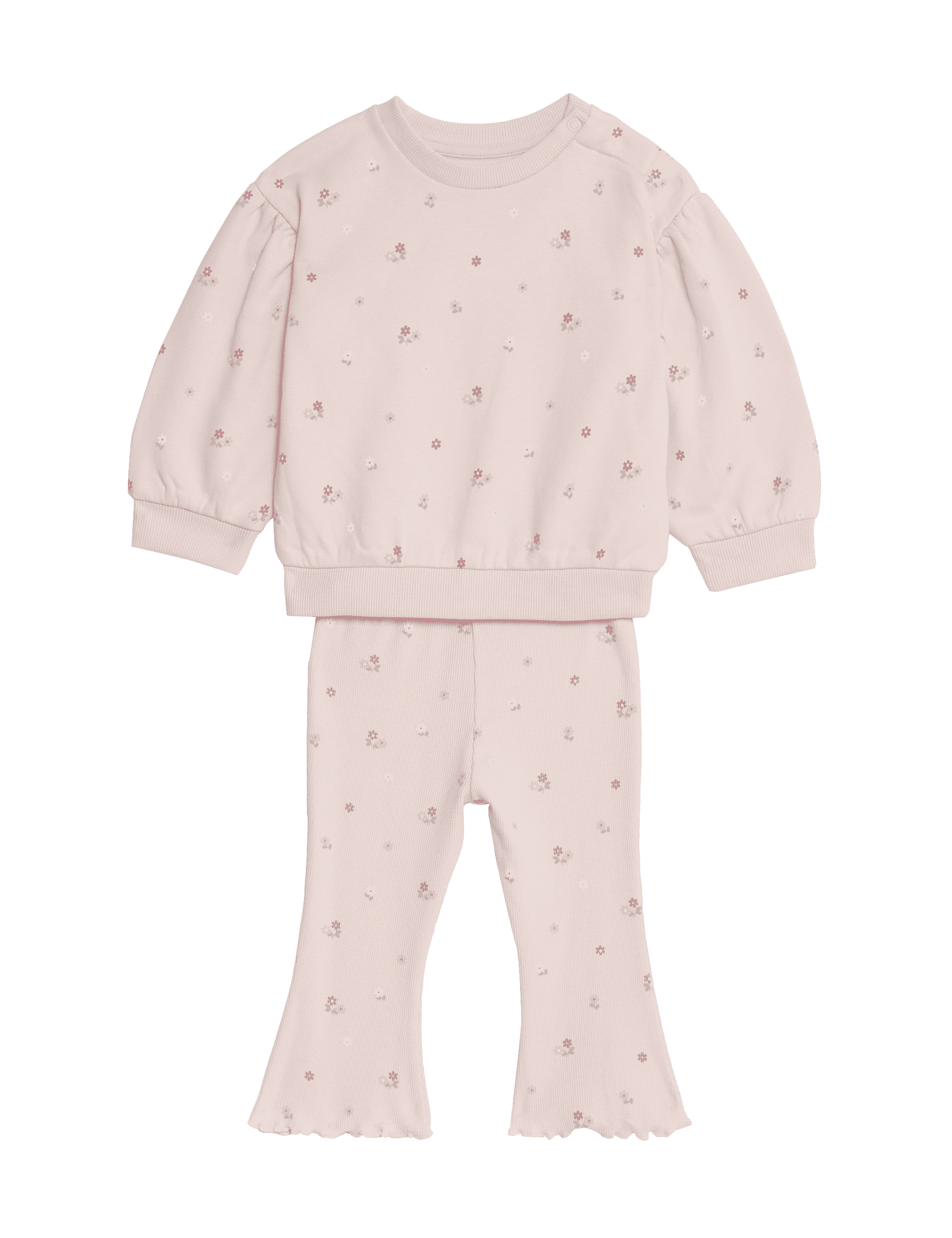 M&S Collection Girls 2pc Cotton Rich Floral Sweat Outfit (0-3 Yrs) - 12-18 - Pink Mix, Pink Mix