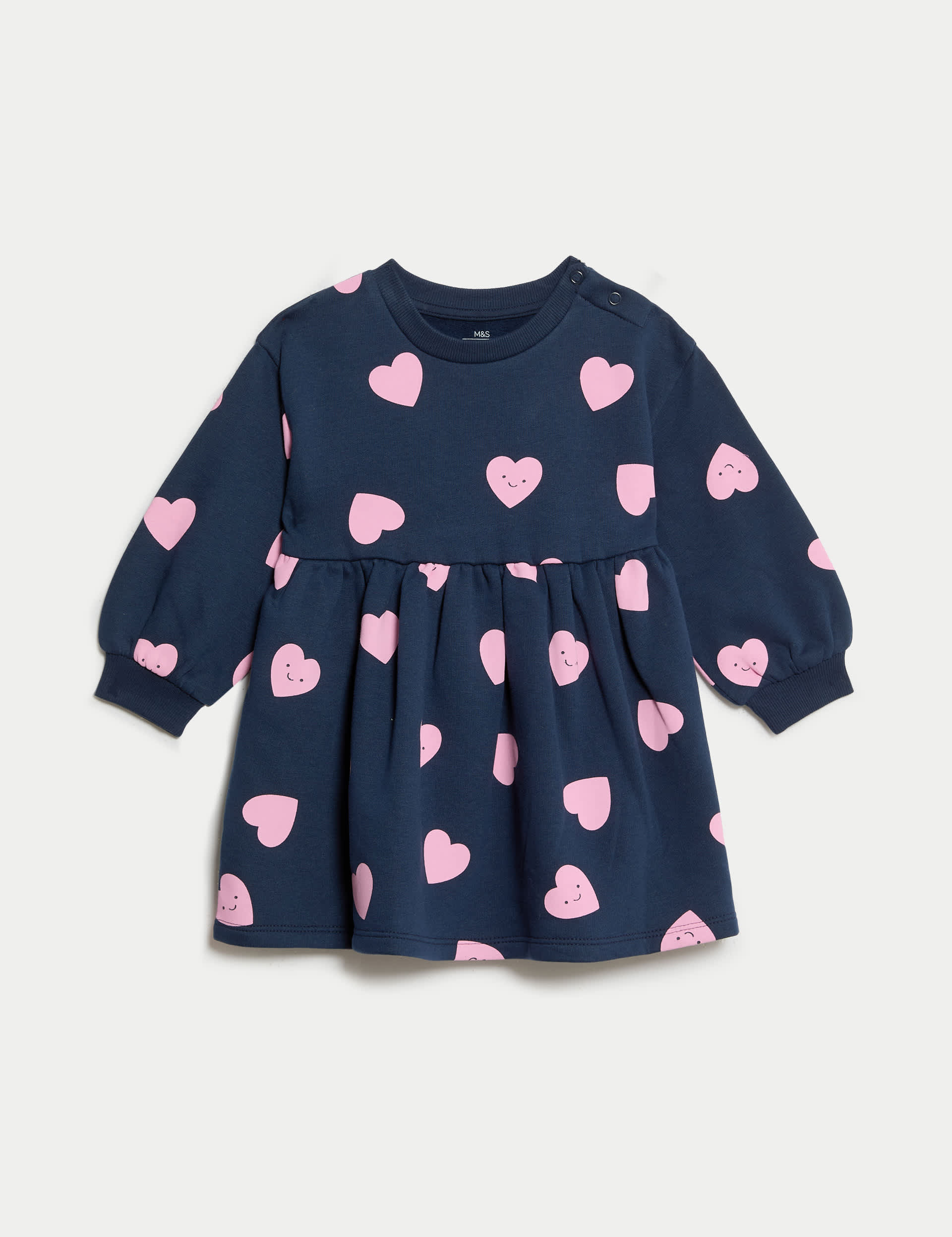 M&S Collection Girls Cotton Rich Heart Print Sweatshirt Dress (0-3 Yrs) - 12-18 - Navy, Navy