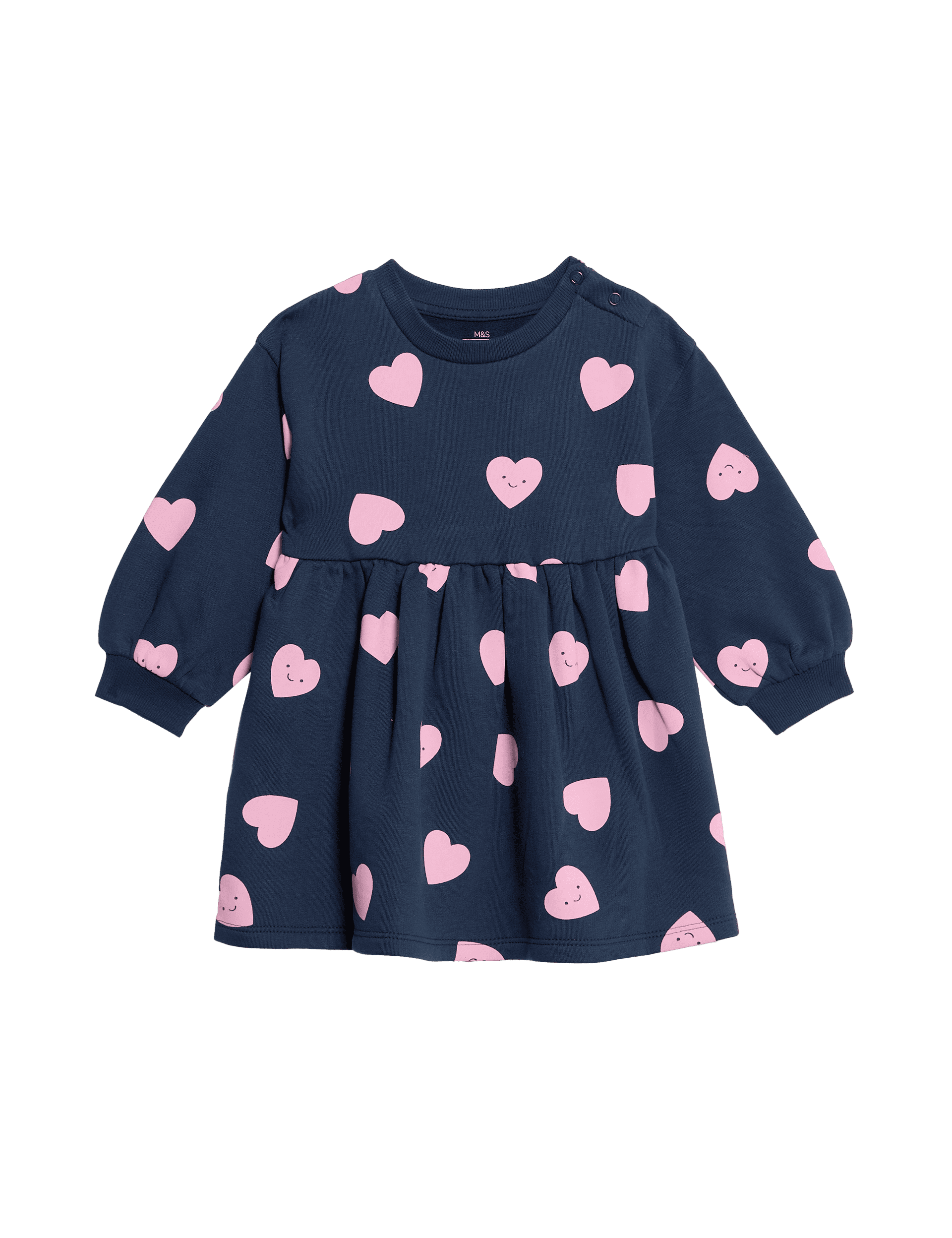 M&S Collection Girls Cotton Rich Heart Print Sweatshirt Dress (0-3 Yrs) - 3-6 M - Navy, Navy