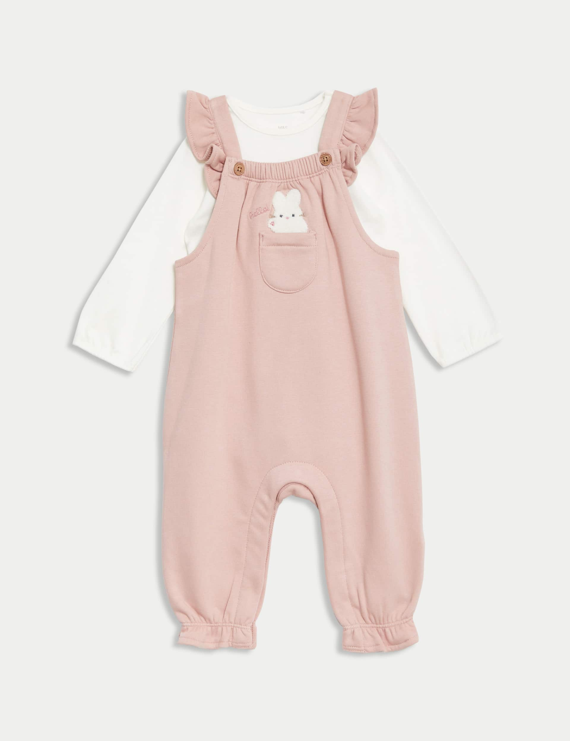 M&S Girls 2pc Cotton Rich Dungarees (0-3 Yrs) - 2-3Y - Pink Mix, Pink Mix