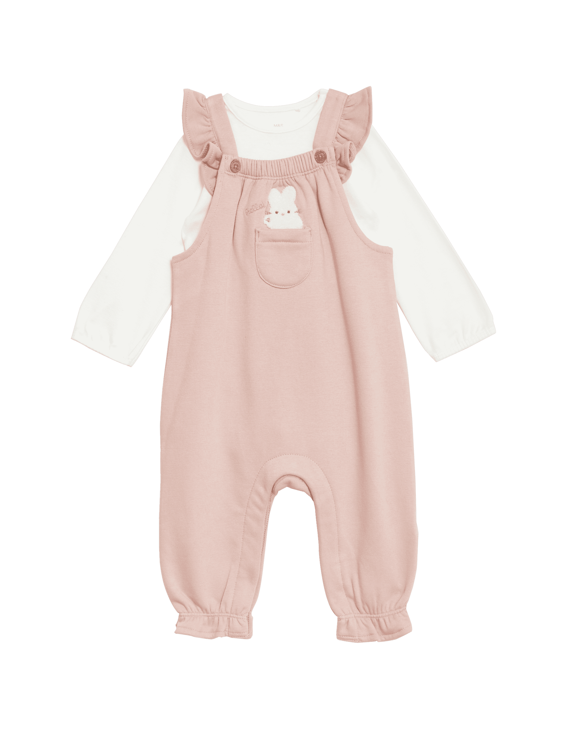 M&S Collection Girls 2pc Cotton Rich Dungarees (0-3 Yrs) - 2-3Y - Pink Mix, Pink Mix