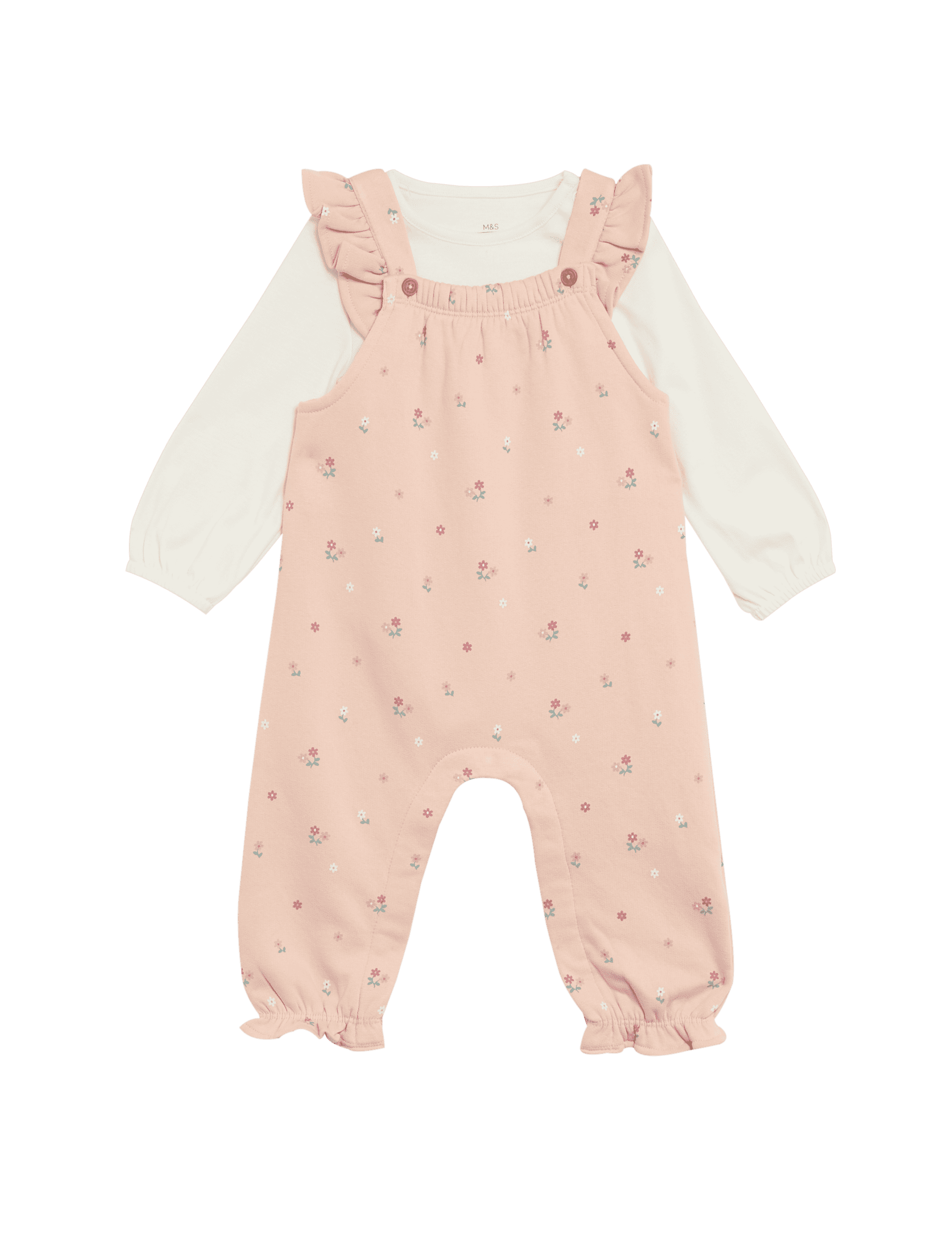 M&S Collection Girls 2pc Cotton Rich Ditsy Floral Outfit (0-3 Yrs) - 12-18 - Pink Mix, Pink Mix