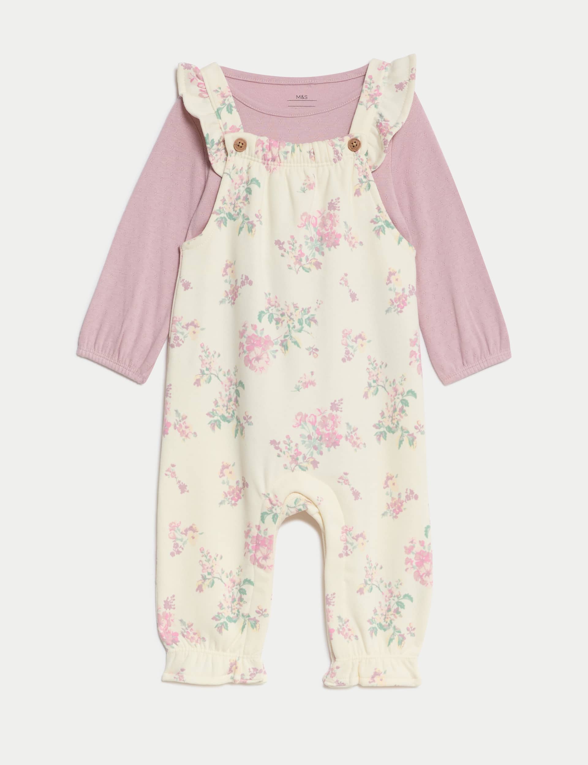 M&S Girls 2pc Cotton Rich Floral Outfit (0-3 Yrs)