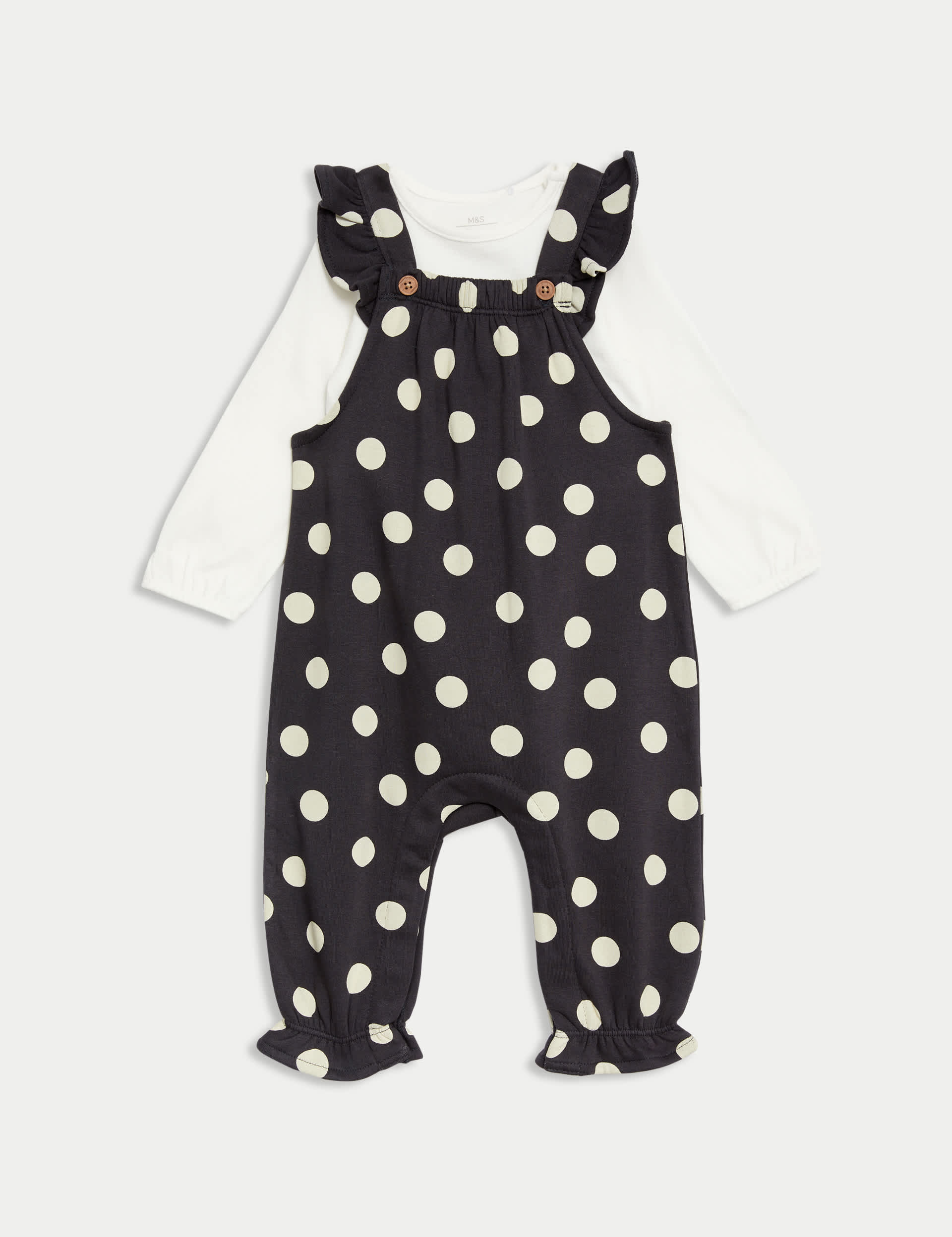 M&S Girls 2pc Cotton Rich Spot Outfit (0-3 Yrs) - 2-3Y - Charcoal Mix, Charcoal Mix