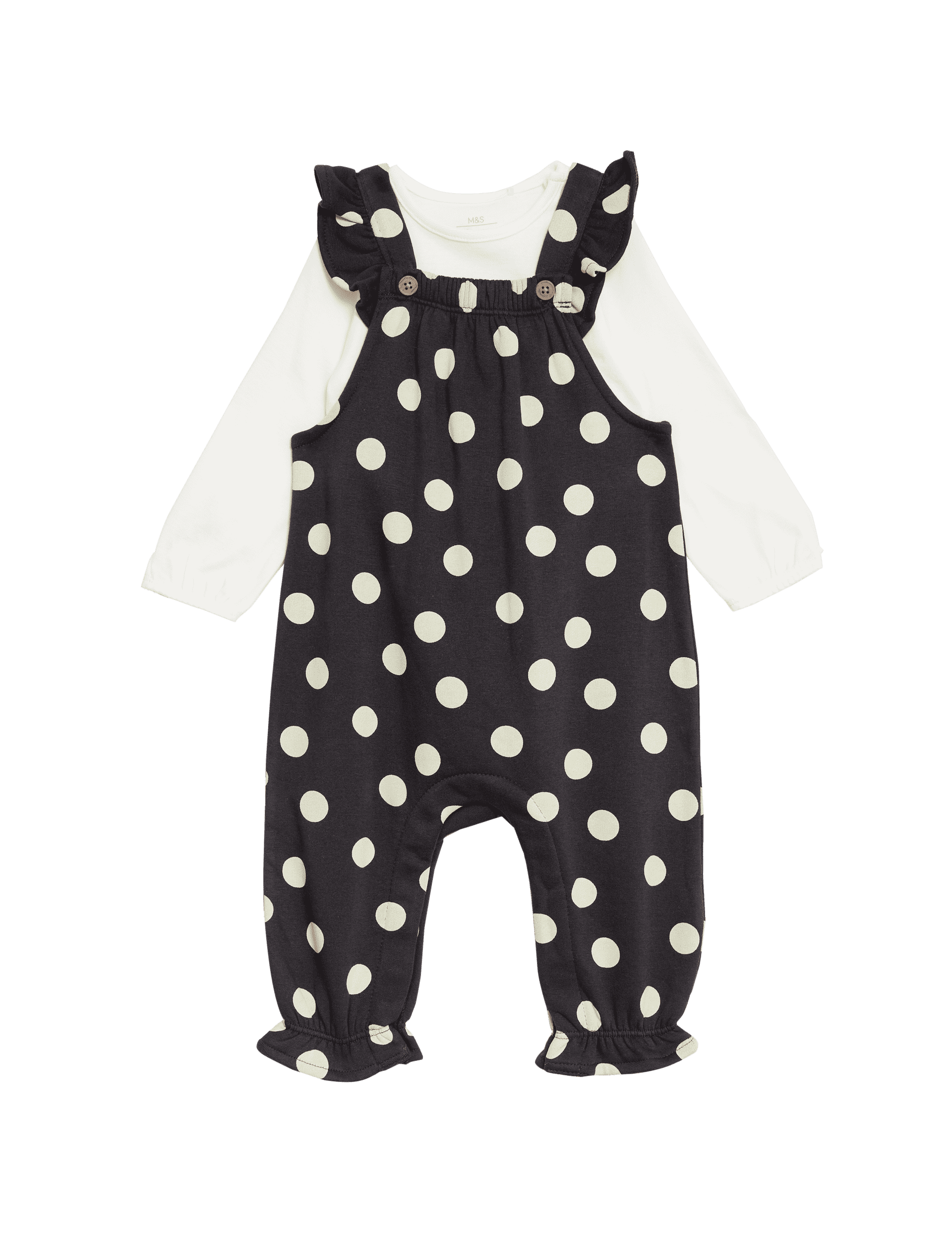 M&S Collection Girls 2pc Cotton Rich Spot Outfit (0-3 Yrs) - 2-3Y - Charcoal Mix, Charcoal Mix