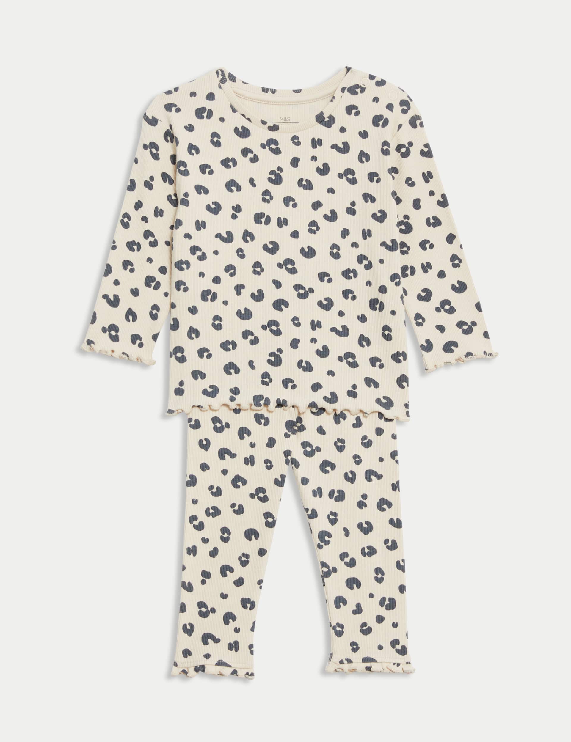 M&S Girls 2pc Cotton Rich Jersey Animal Print Outfit (0-3 Yrs)