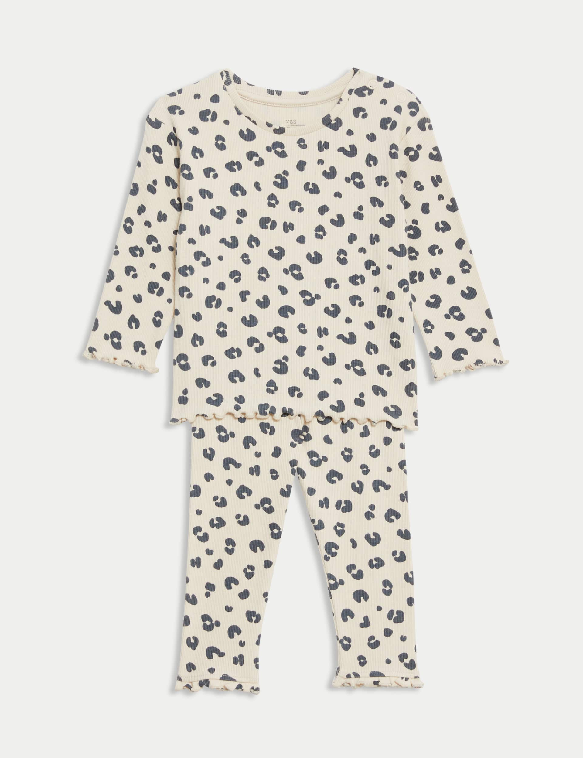 M&S Girls 2pc Cotton Rich Jersey Animal Print Outfit (0-3 Yrs) - 12-18 - Calico Mix, Calico Mix