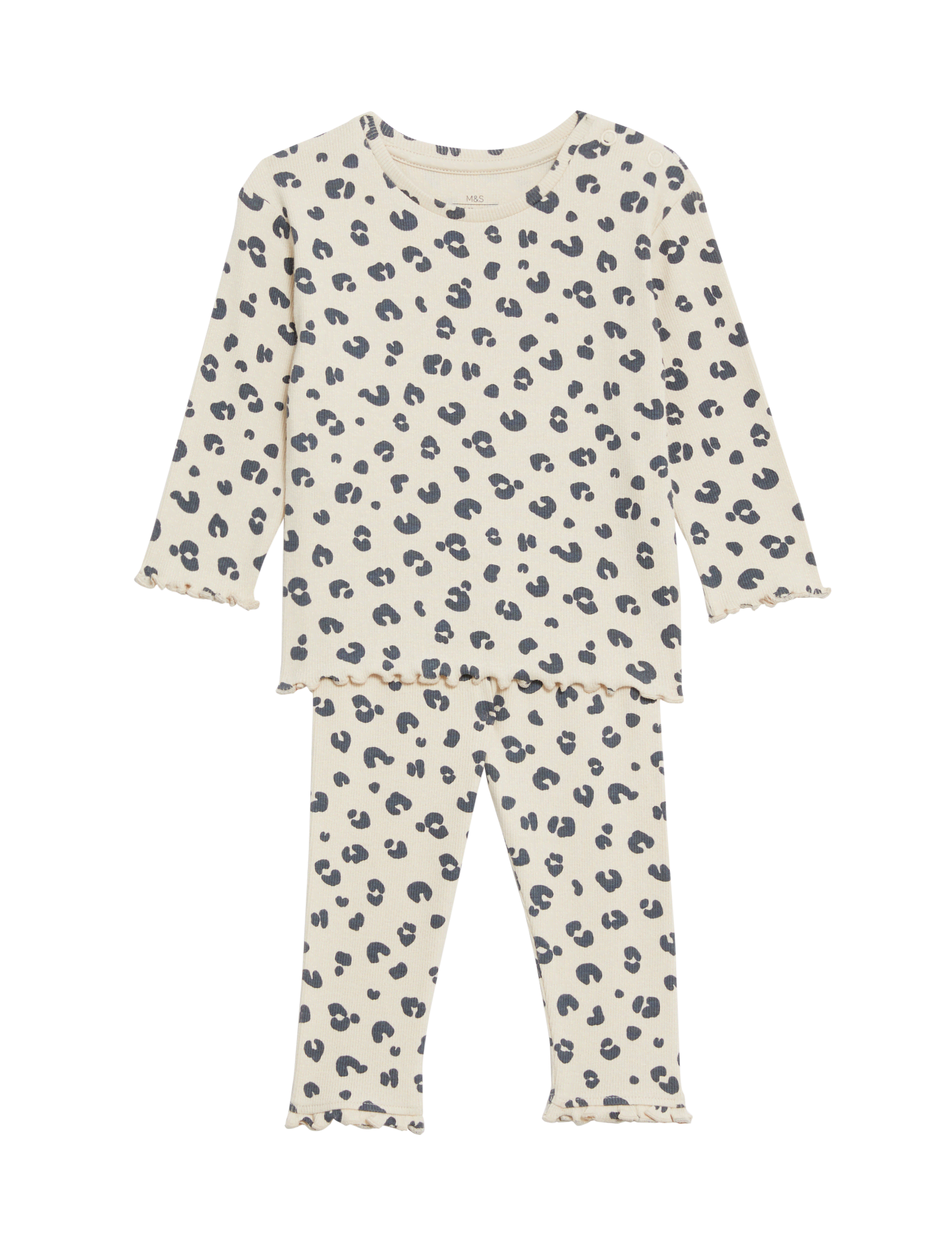 M&S Collection Girls 2pc Cotton Rich Jersey Animal Print Outfit (0-3 Yrs) - 12-18 - Calico Mix, Cali