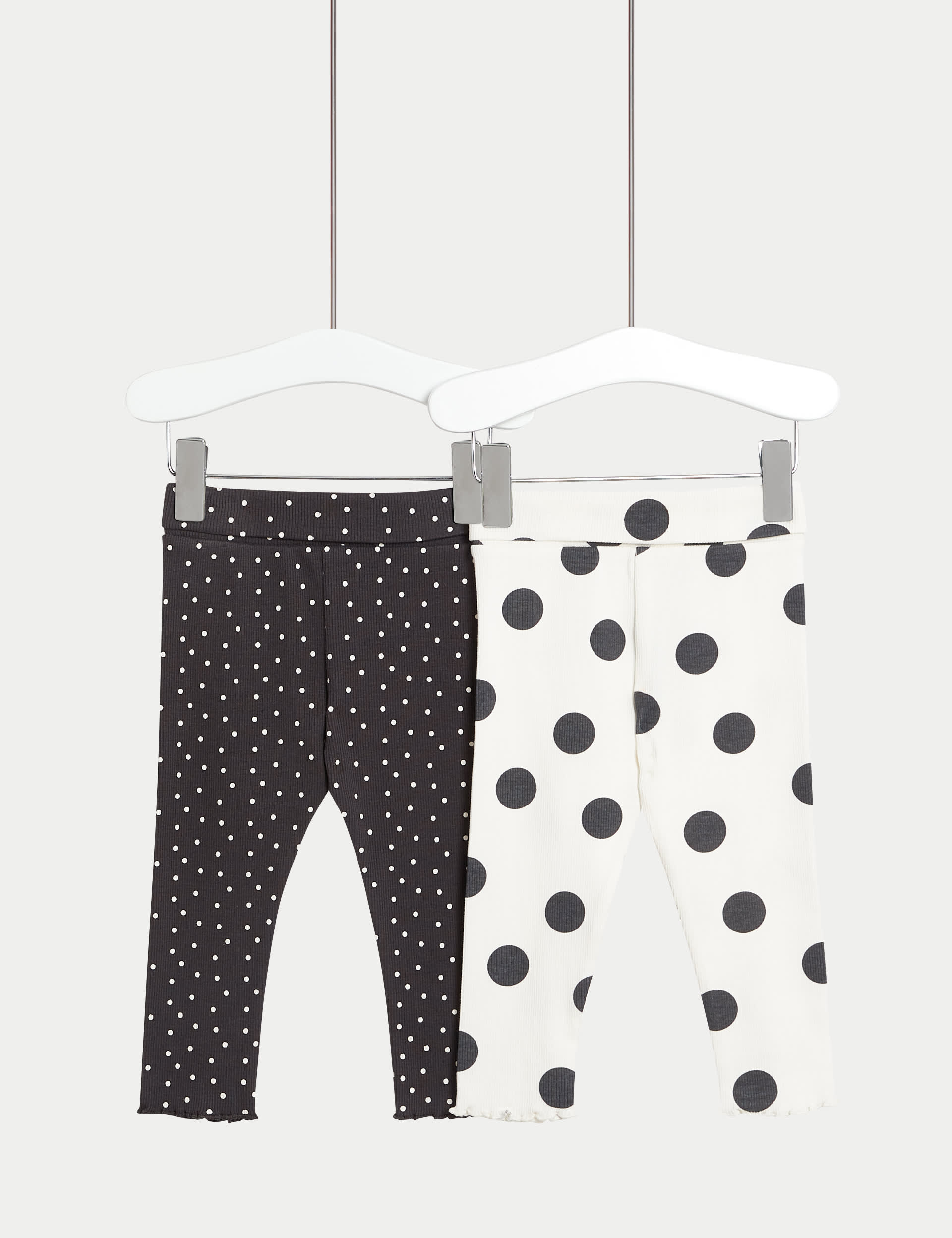 M&S Girls 2pk Cotton Rich Spot Leggings (0-36 Mths)