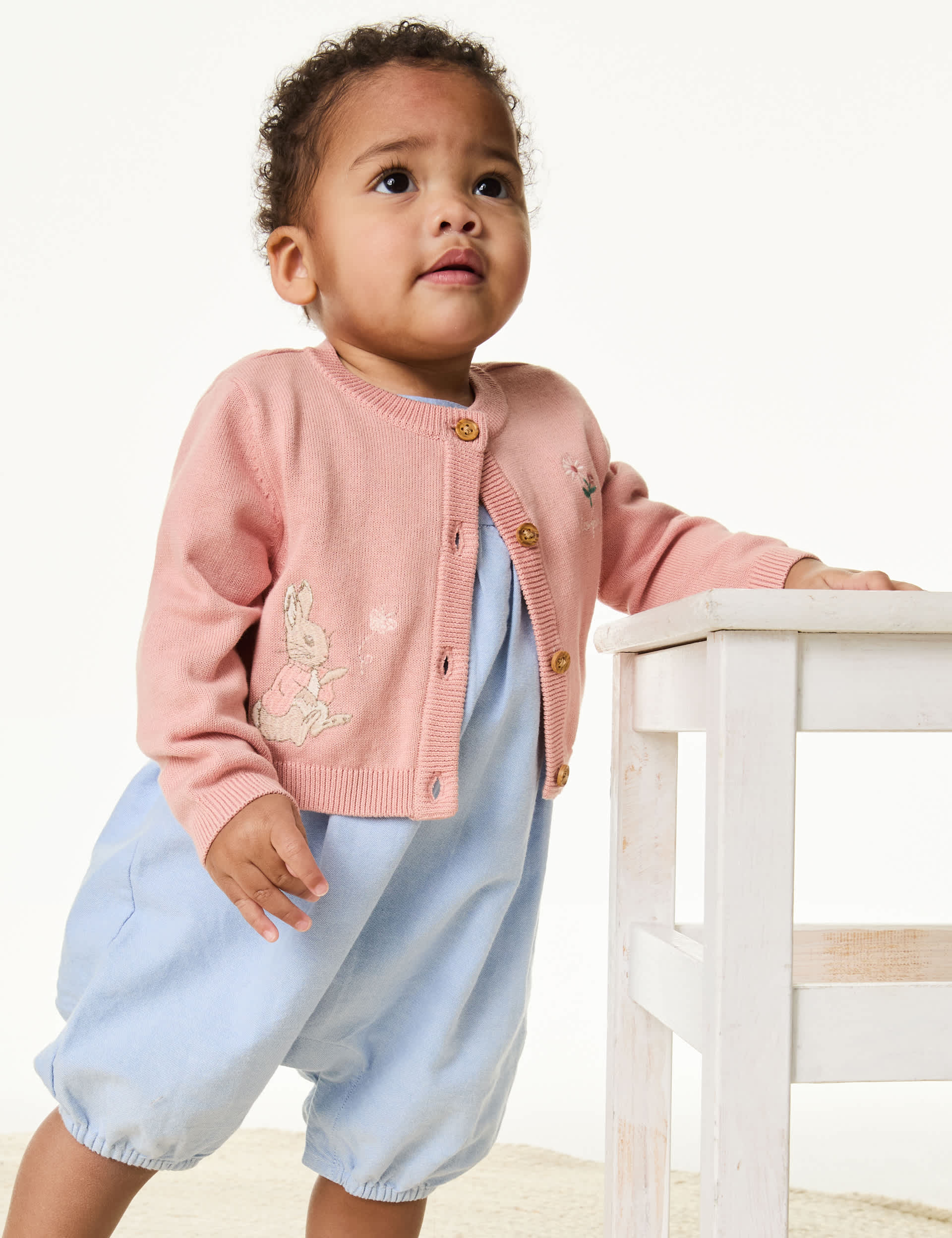 M&S Girls Pure Cotton Peter Rabbit Cardigan (0-3 Yrs) - 18-24 - Coral Mix, Coral Mix,Green Mix