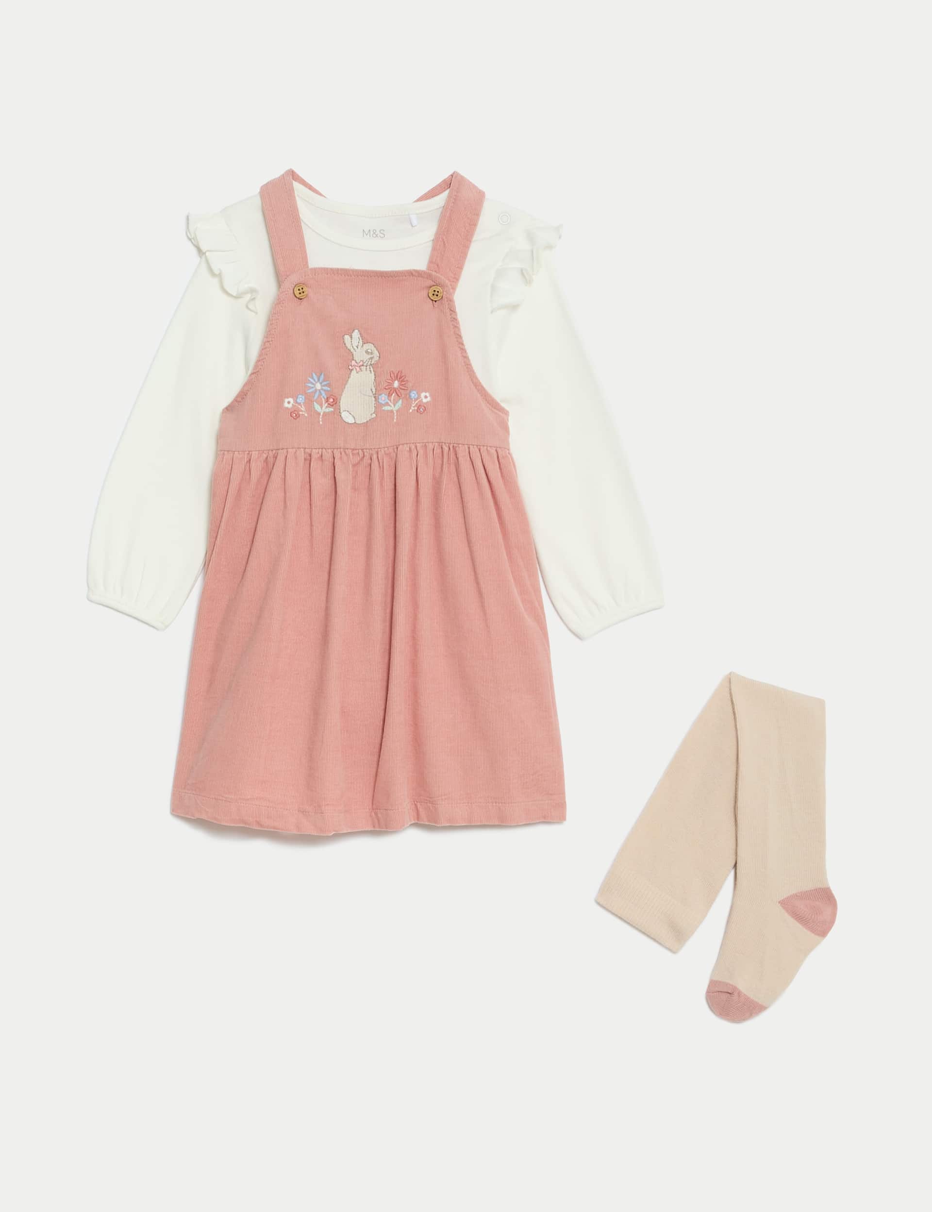 M&S Girls 3pc Pure Cotton Peter Rabbit  Outfit (0-3 Yrs)
