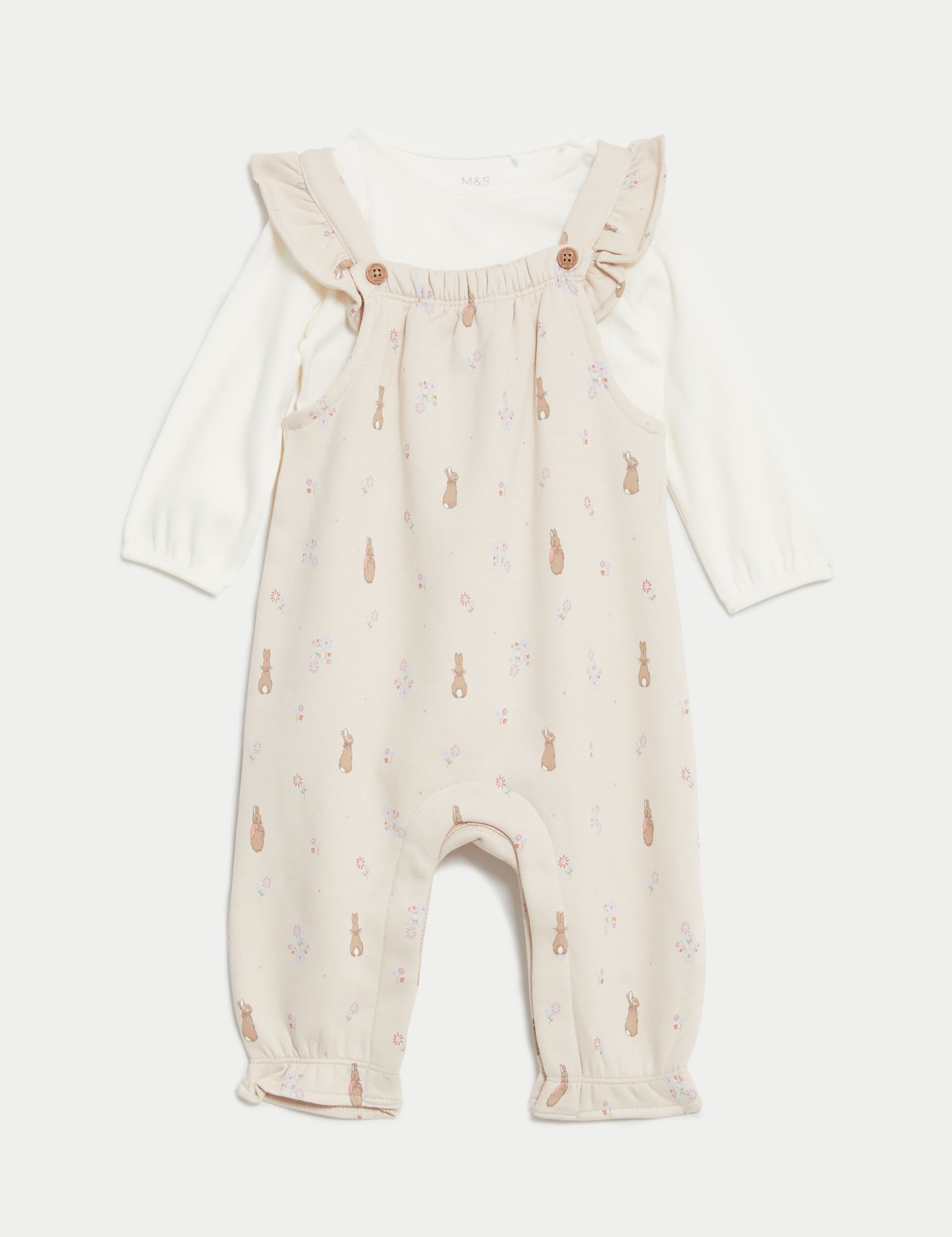 M&S Girls Cotton Rich Peter Rabbit Dungaree Outfit (0-3 Yrs) - 12-18 - Calico Mix, Calico Mix