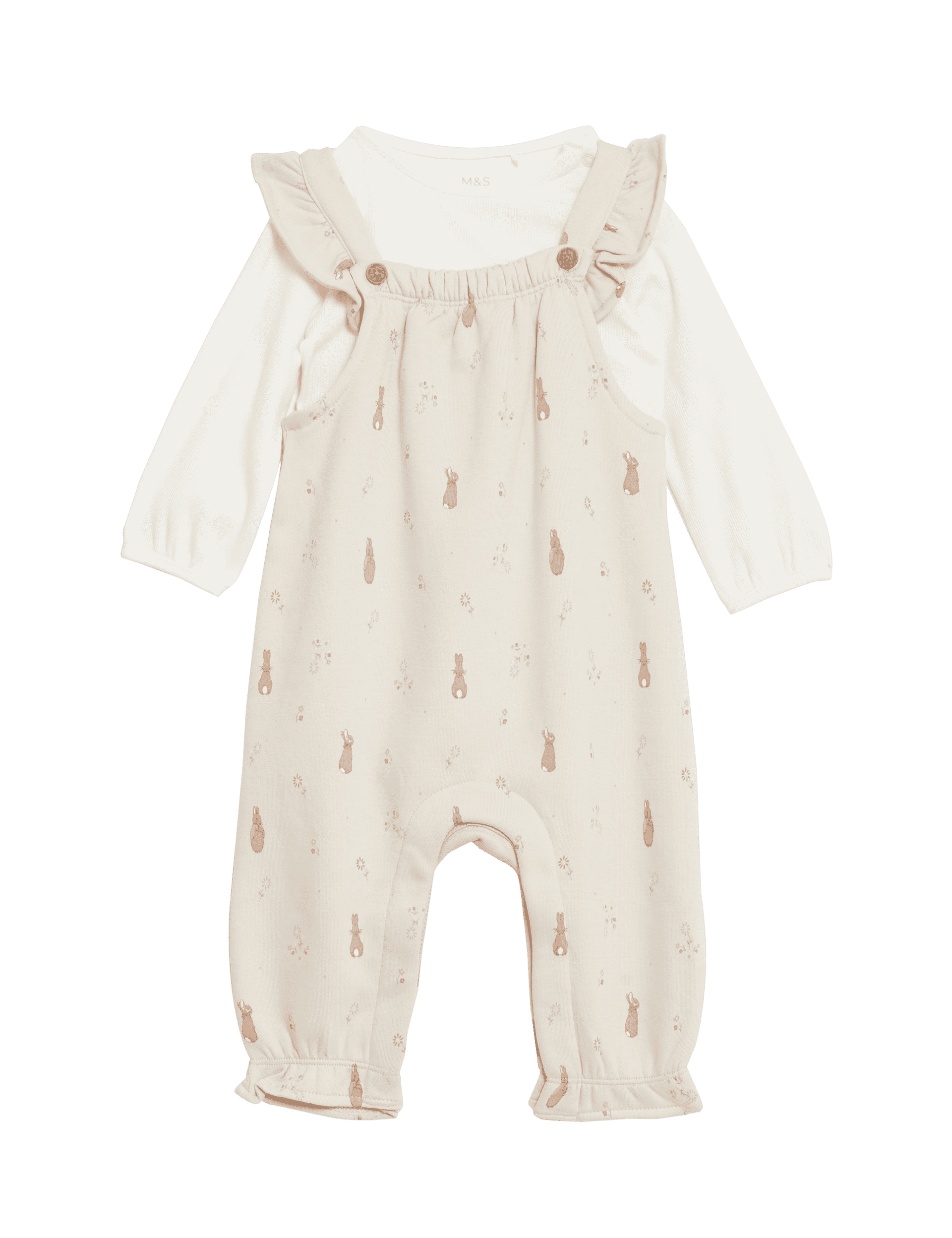 M&S Collection Girls Cotton Rich Peter Rabbit Dungaree Outfit (0-3 Yrs) - 2-3Y - Calico Mix, Calico