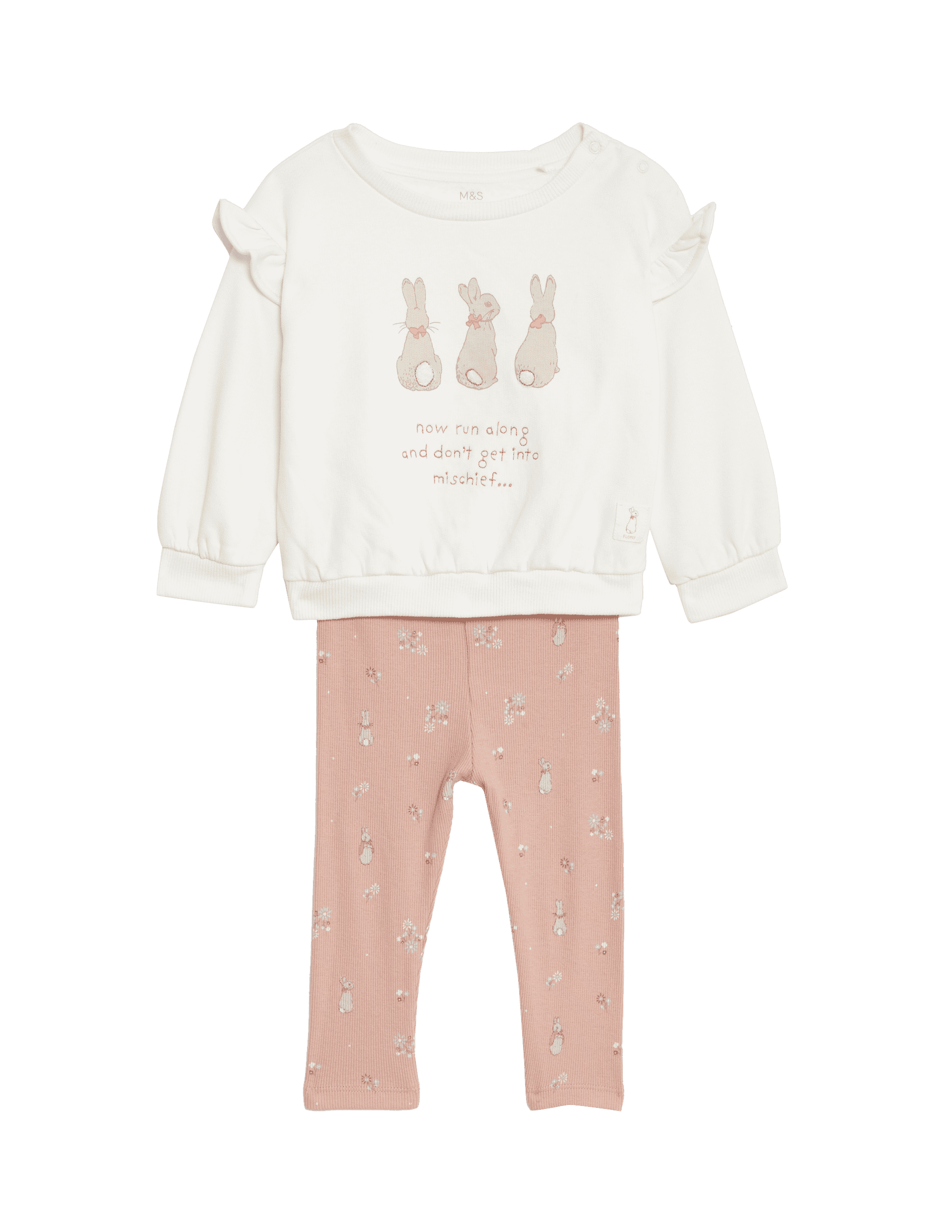 M&S Collection Girls Cotton 2pc Peter Rabbit Sweat Outfit (0-3 Yrs) - 0-3 M - Pink Mix, Pink Mix