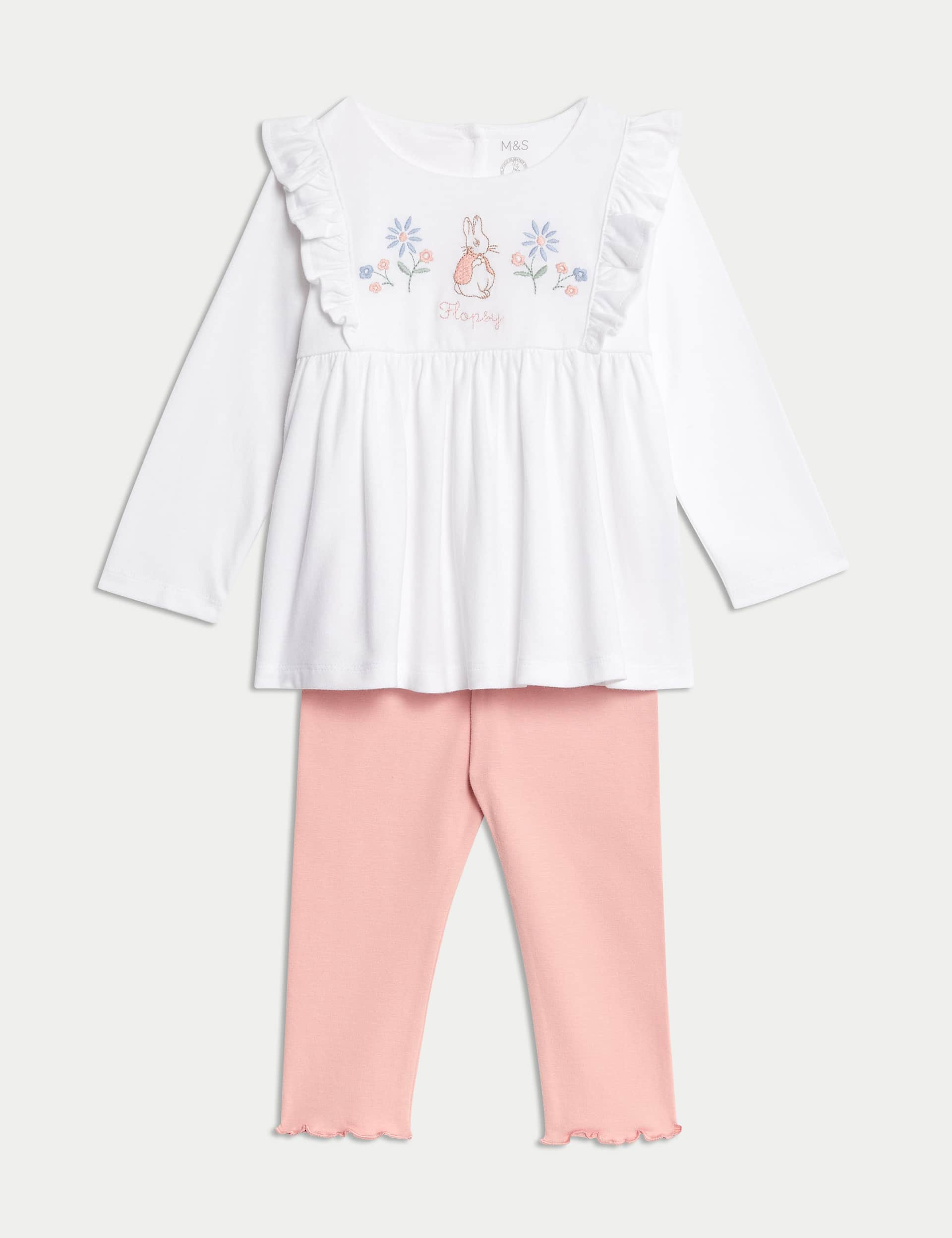 M&S Collection Girls 2pc Cotton Rich Peter Rabbit Outfit (0-3 Yrs) - 12-18 - White Mix, White Mix