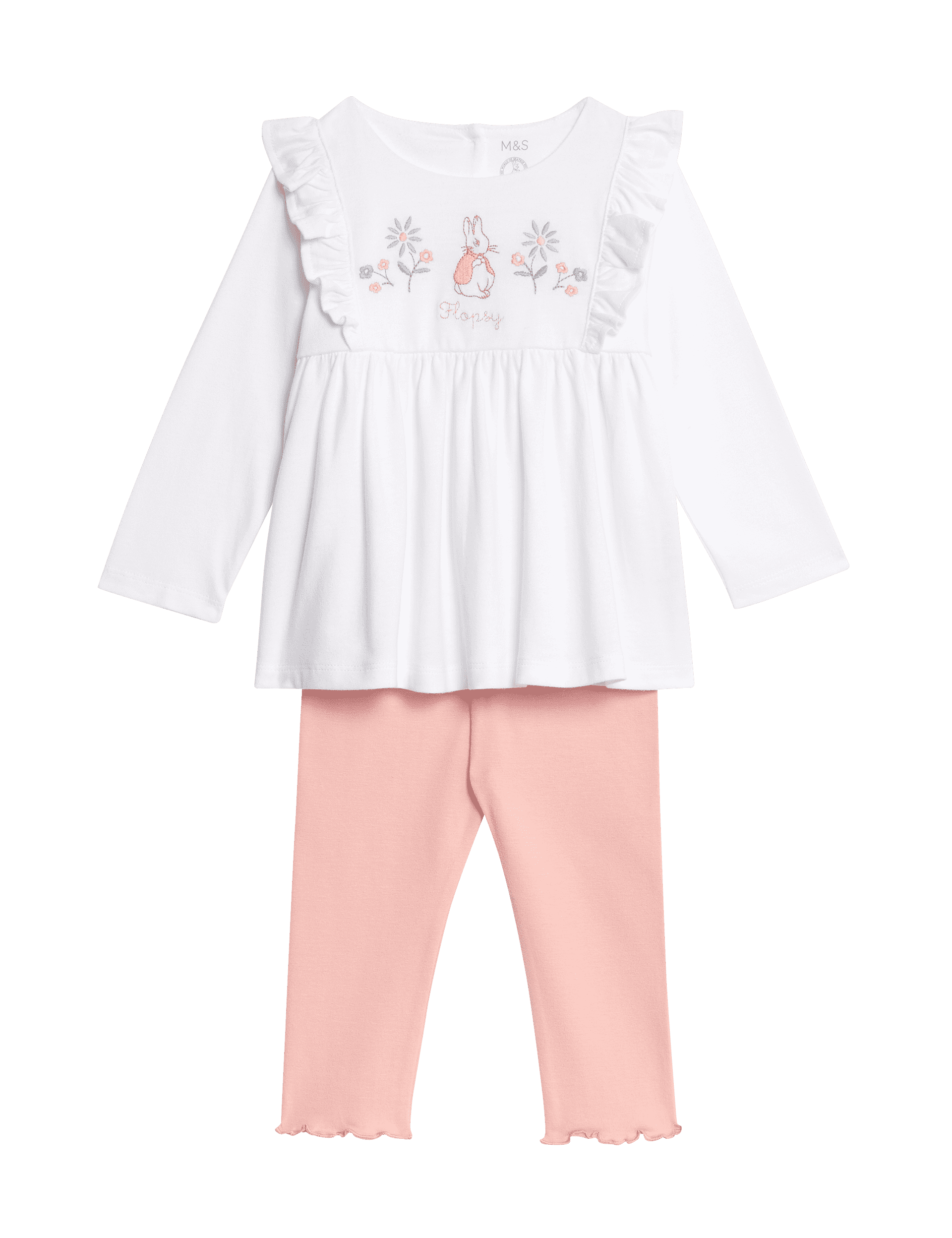 M&S Collection Girls 2pc Cotton Rich Peter Rabbit Outfit (0-3 Yrs) - 12-18 - White Mix, White Mix