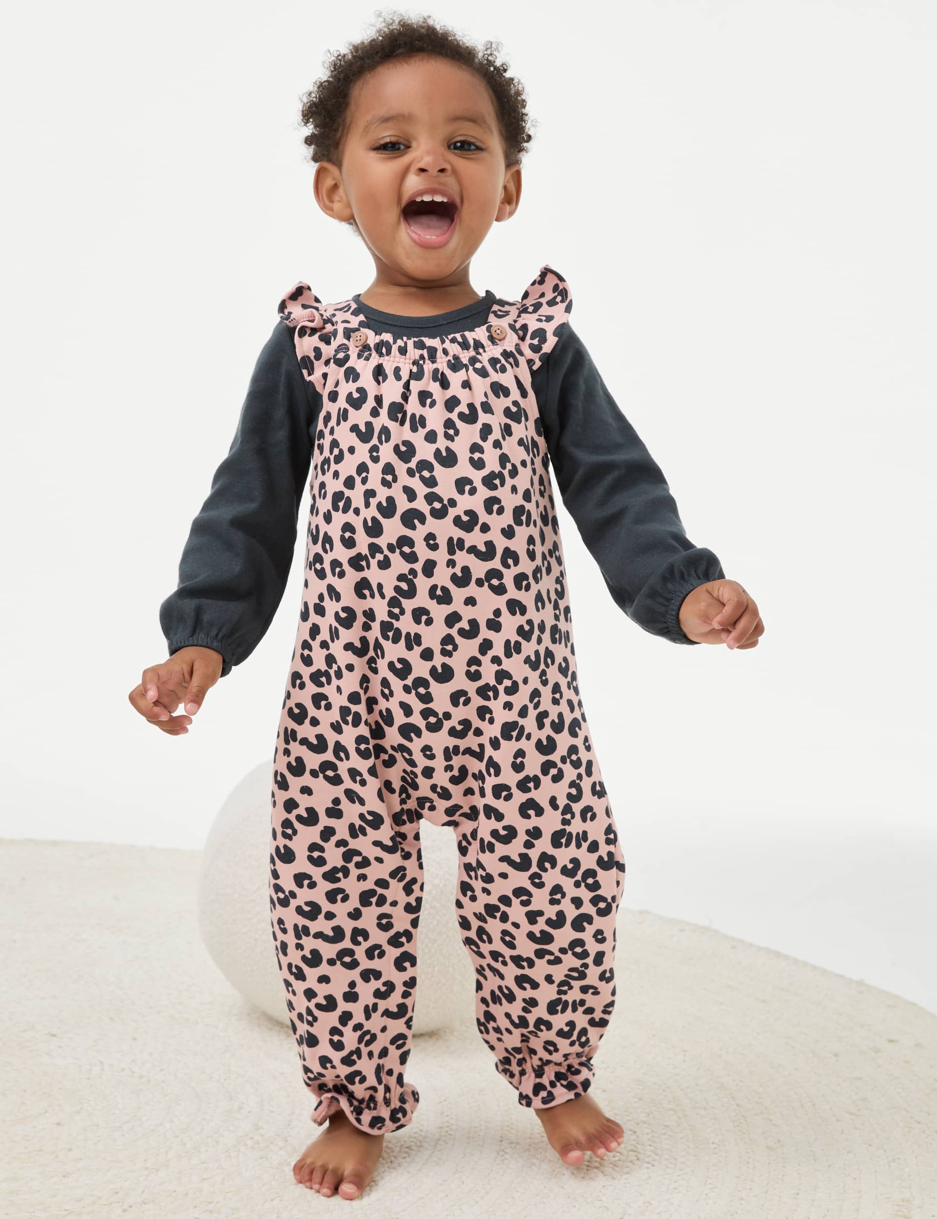 M&S Girls 2pc Cotton Rich Leopard Print Outfit (0-3 Yrs) - 12-18 - Pink Mix, Pink Mix