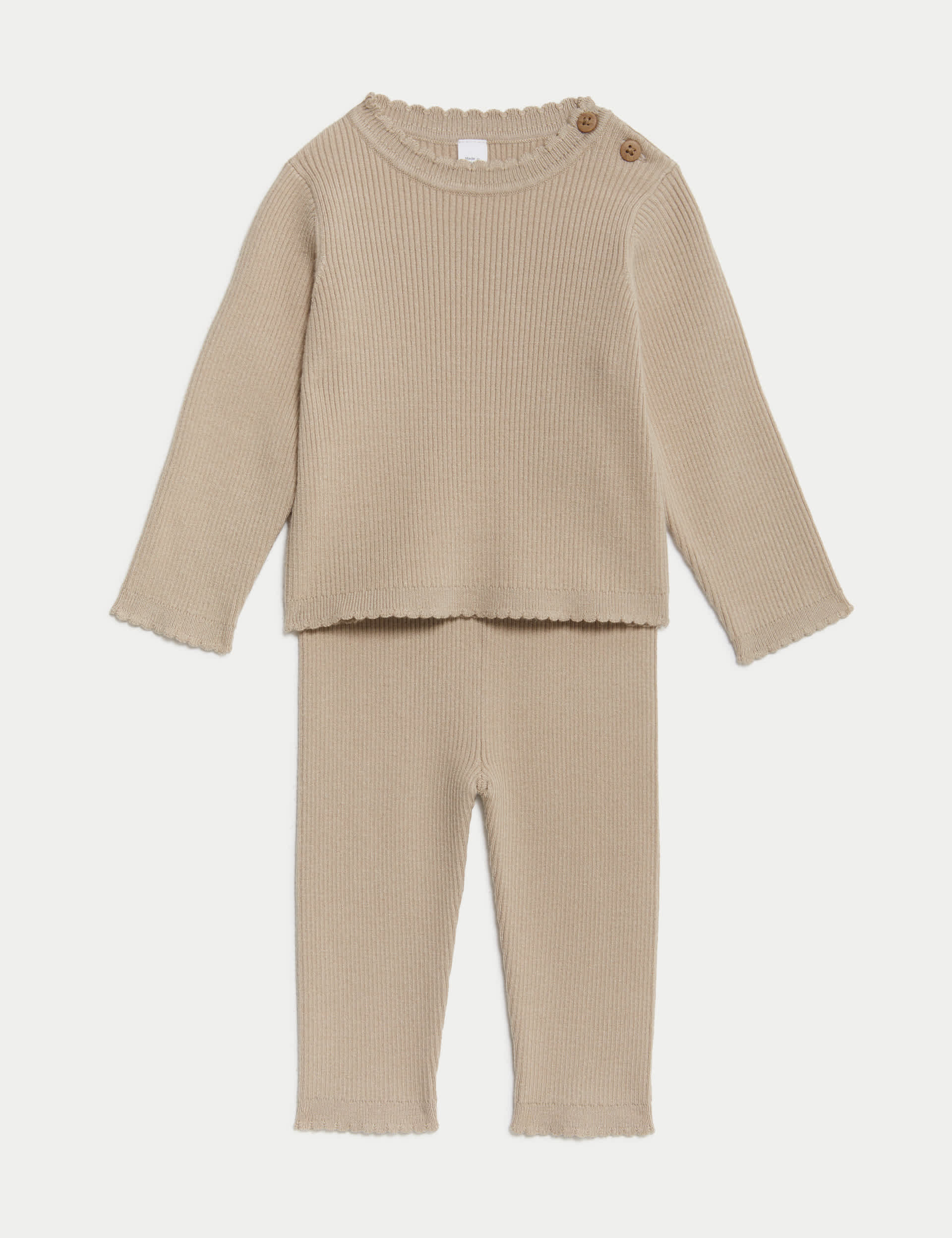 M&S Collection Girls 2pc Knitted Outfit (0-3 Yrs) - 12-18 - Oatmeal, Oatmeal