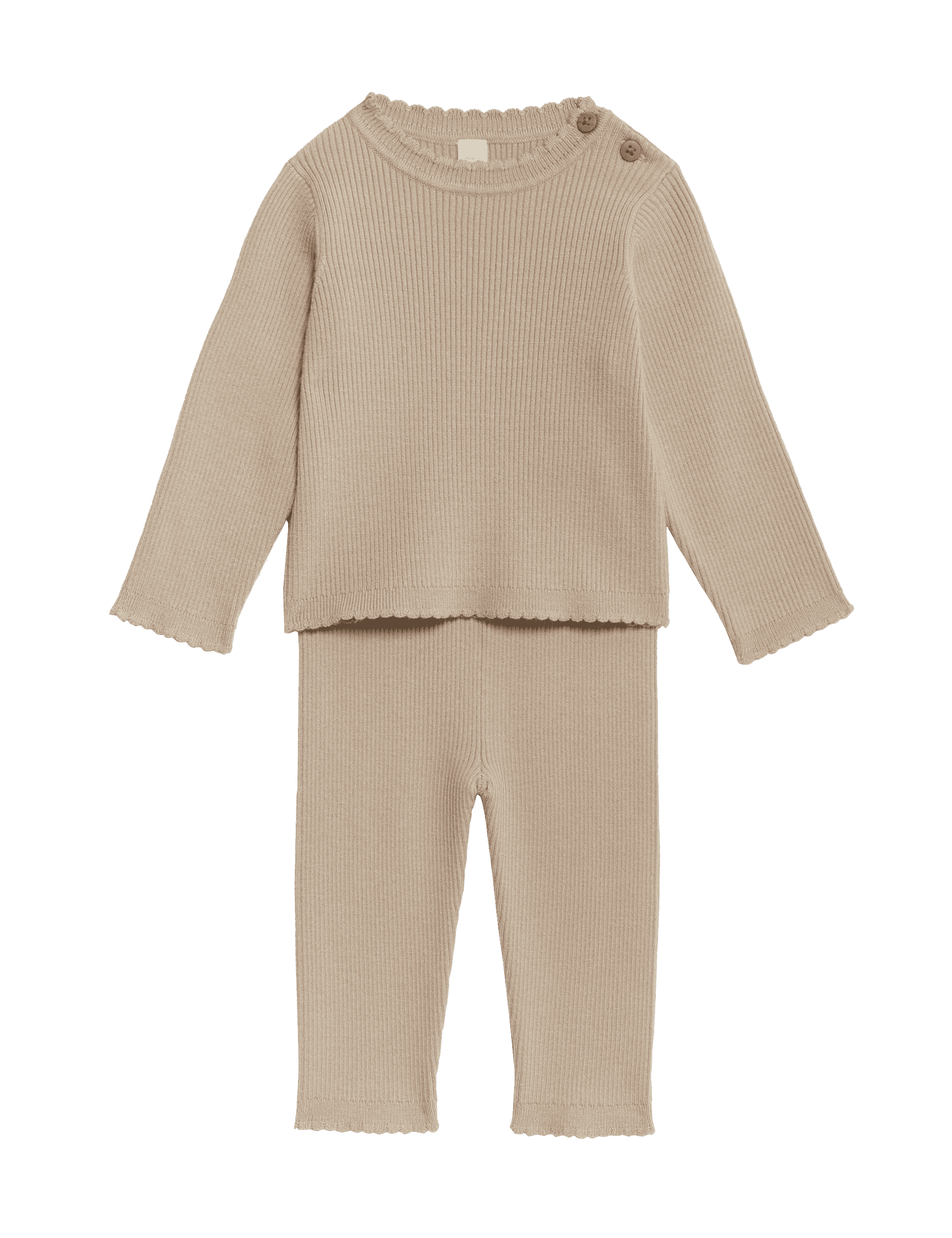 M&S Collection Girls 2pc Knitted Outfit (0-3 Yrs) - 12-18 - Oatmeal, Oatmeal