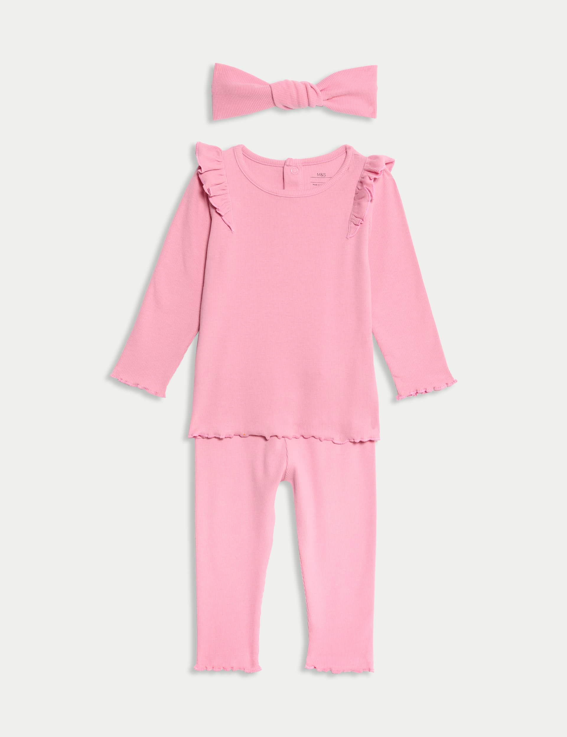 M&S Collection Girls 3pc Cotton Rich Outfit (0-3 Yrs) - 12-18 - Pink, Pink