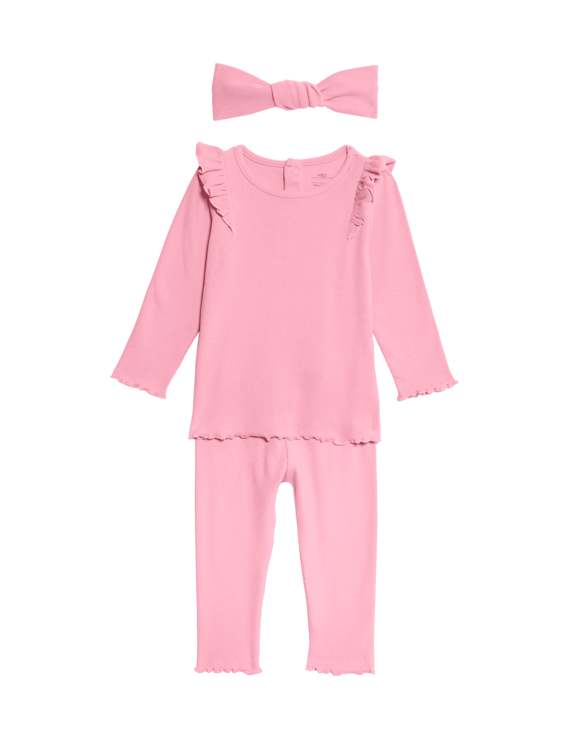 M&S Collection Girls 3pc Cotton Rich Outfit (0-3 Yrs) - 12-18 - Pink, Pink