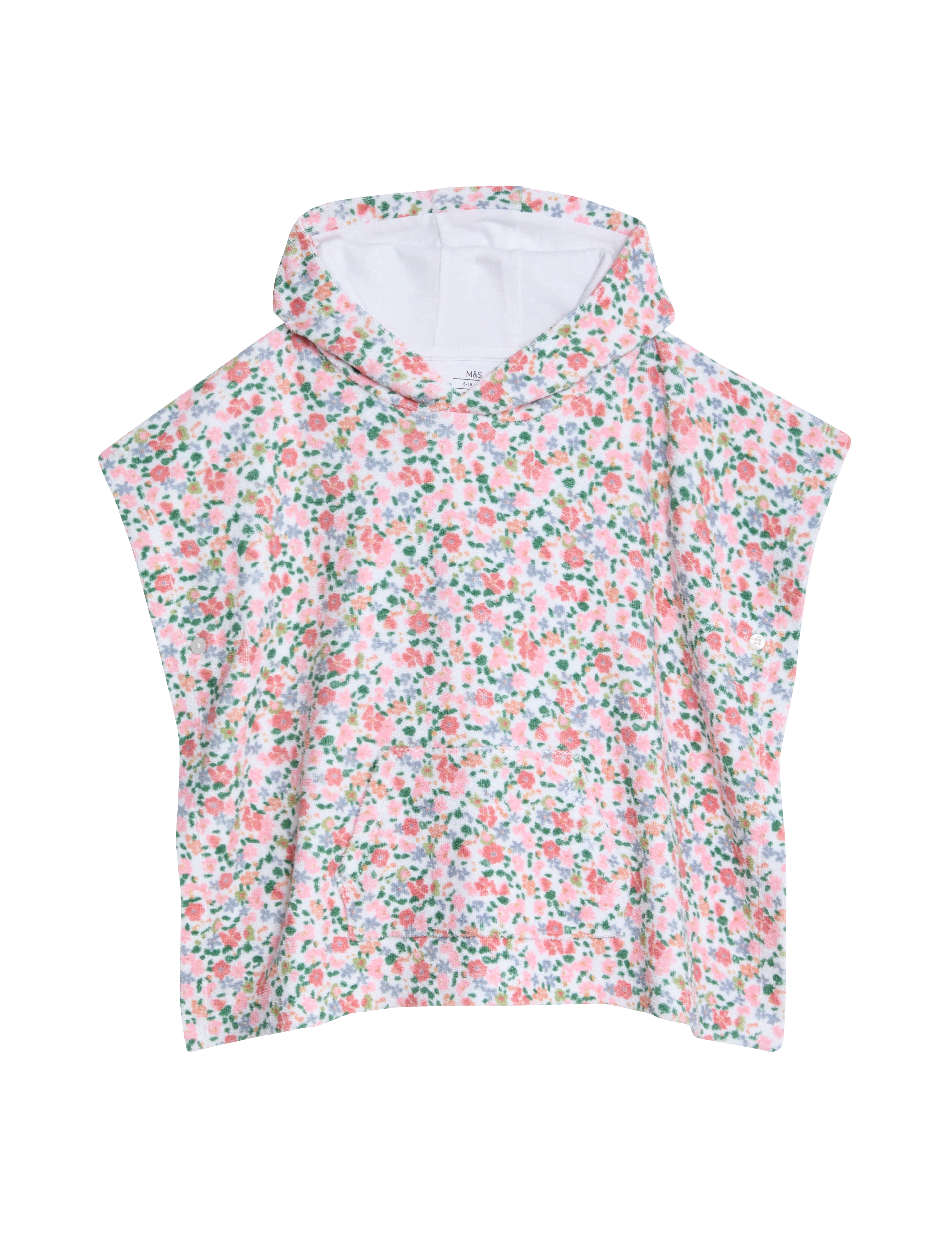 M&S Collection Girls Pure Cotton Towelling Ditsy Floral Poncho (0-26 Mths) - 6-18M - Ivory Mix, Ivor