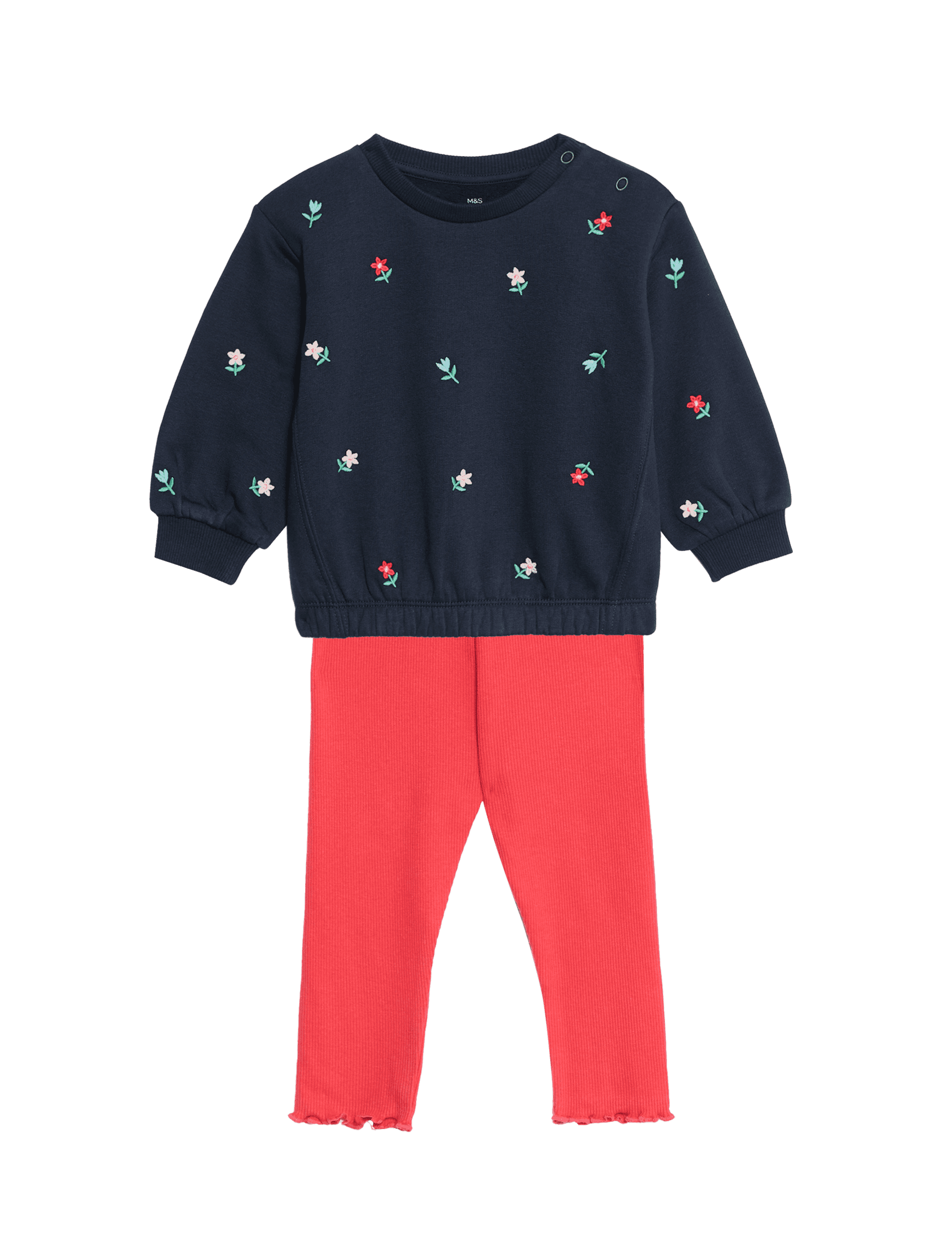 M&S Collection Girls 2pc Cotton Rich Floral Outfit (0-3 Yrs) - 3-6 M - Navy Mix, Navy Mix