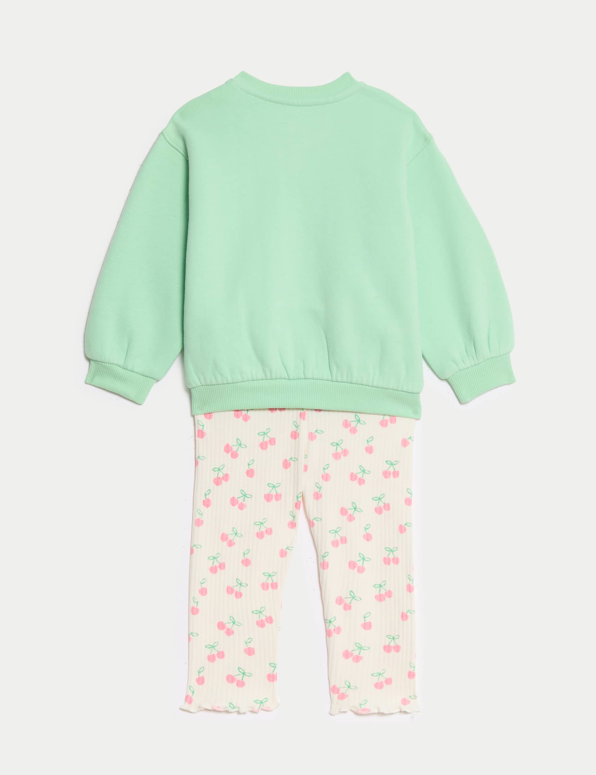 M&S Collection Girls 2pc Cotton Rich Cherry Print Outfit (0-6 Yrs) - 5-6Y - Green Mix, Green Mix