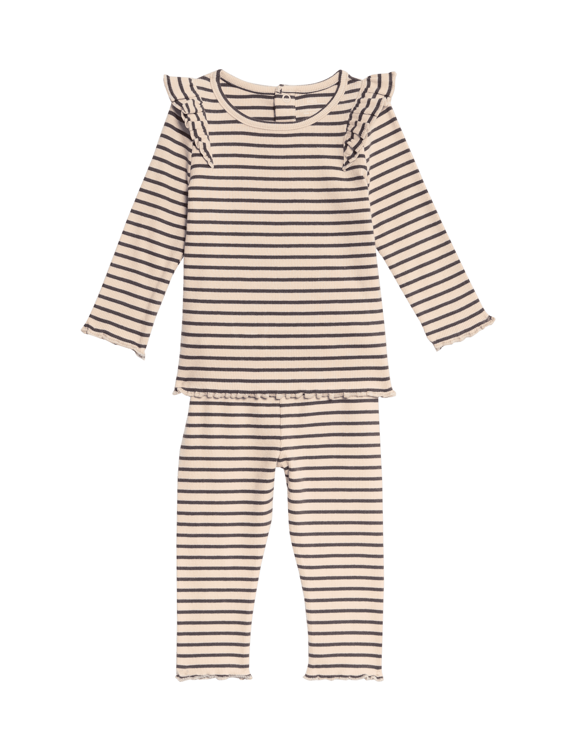 M&S Collection Girls 2pc Cotton Rich Striped Outfit (0-3 Yrs) - 12-18 - Cream Mix, Cream Mix