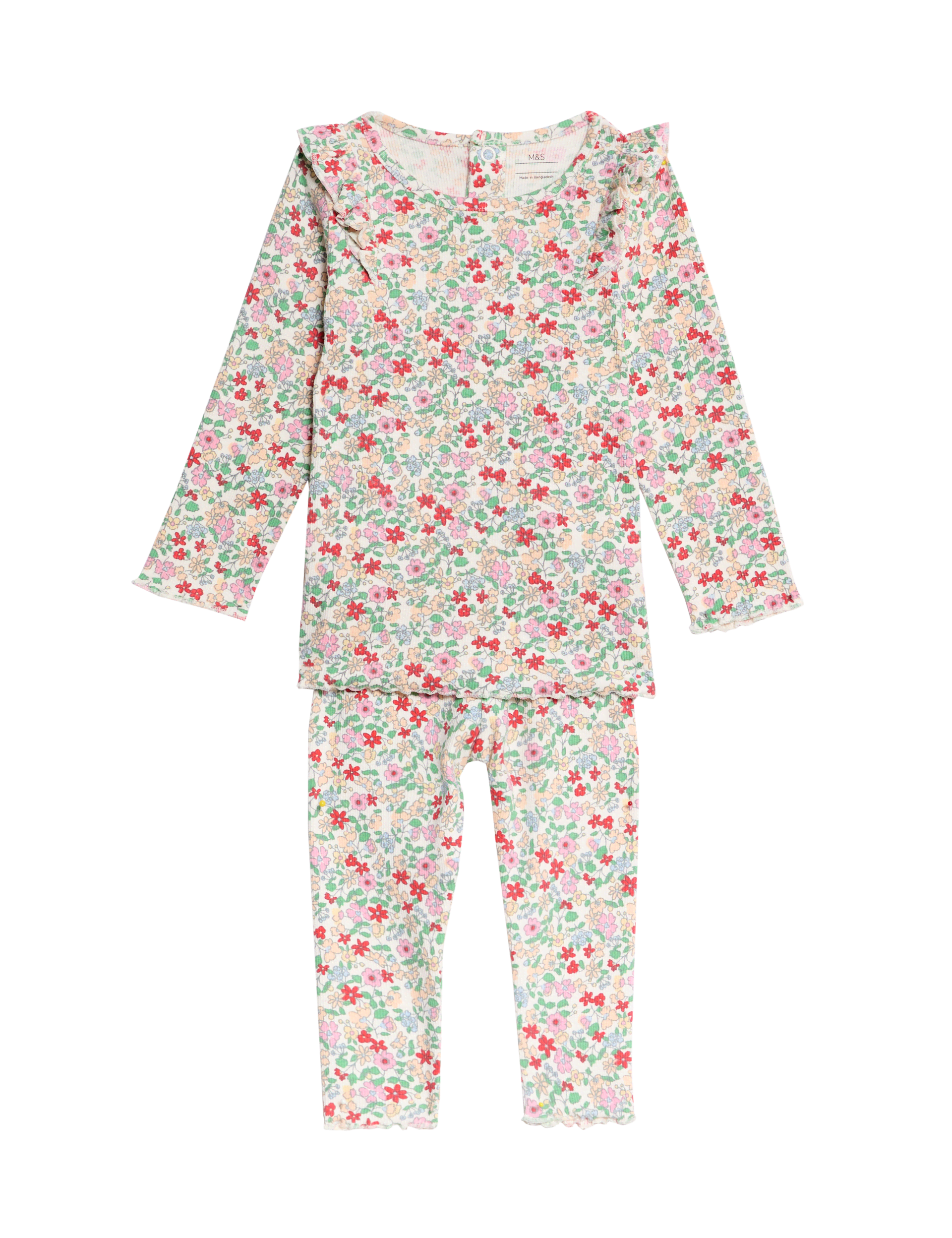 M&S Collection Girls 2pc Cotton Rich Ditsy Floral Outfit (0-6 Yrs) - 5-6Y - White Mix, White Mix