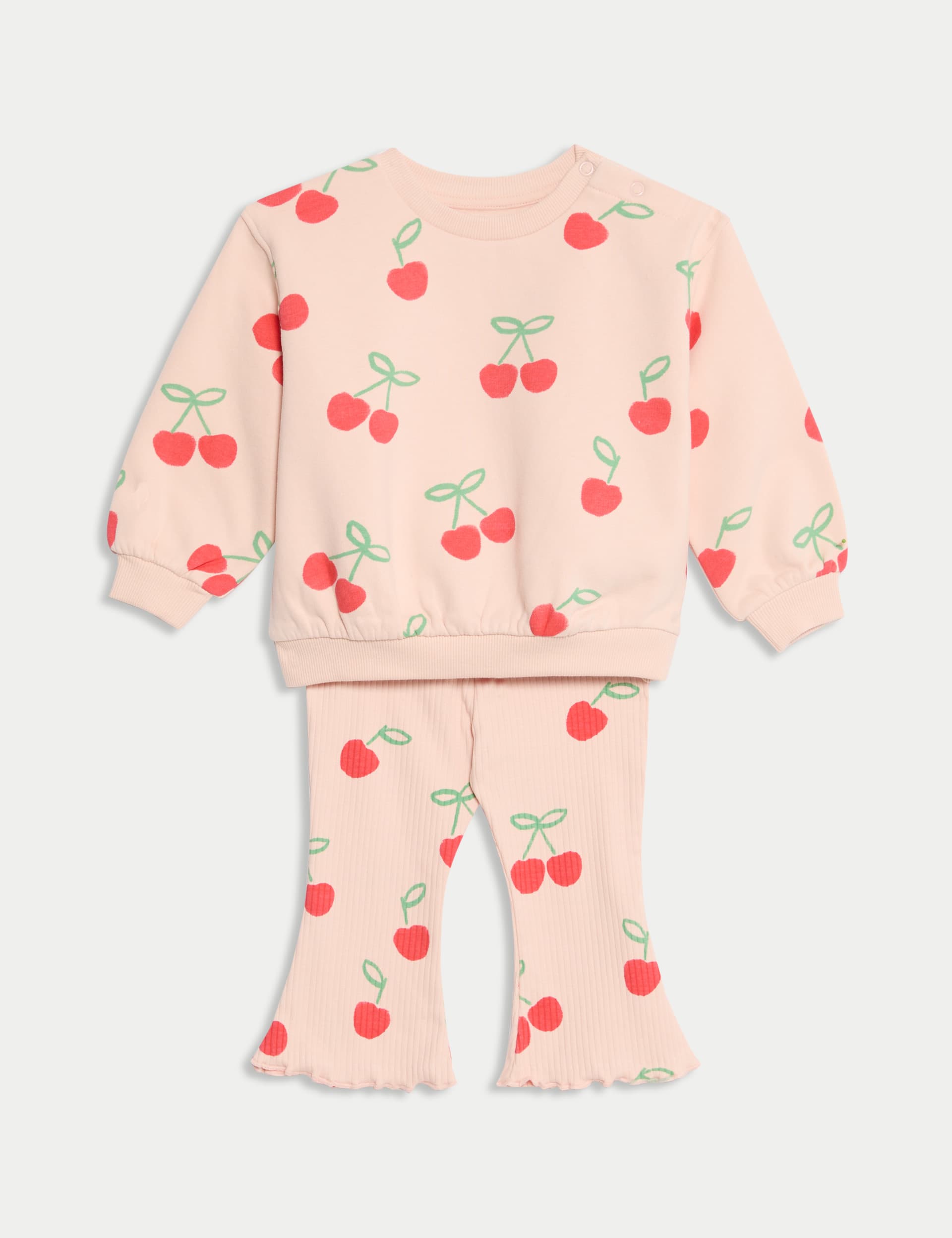 M&S Collection Girls 2pc Cotton Rich Cherry Print Outfit (0-6 Yrs) - 12-18 - Pink Mix, Pink Mix