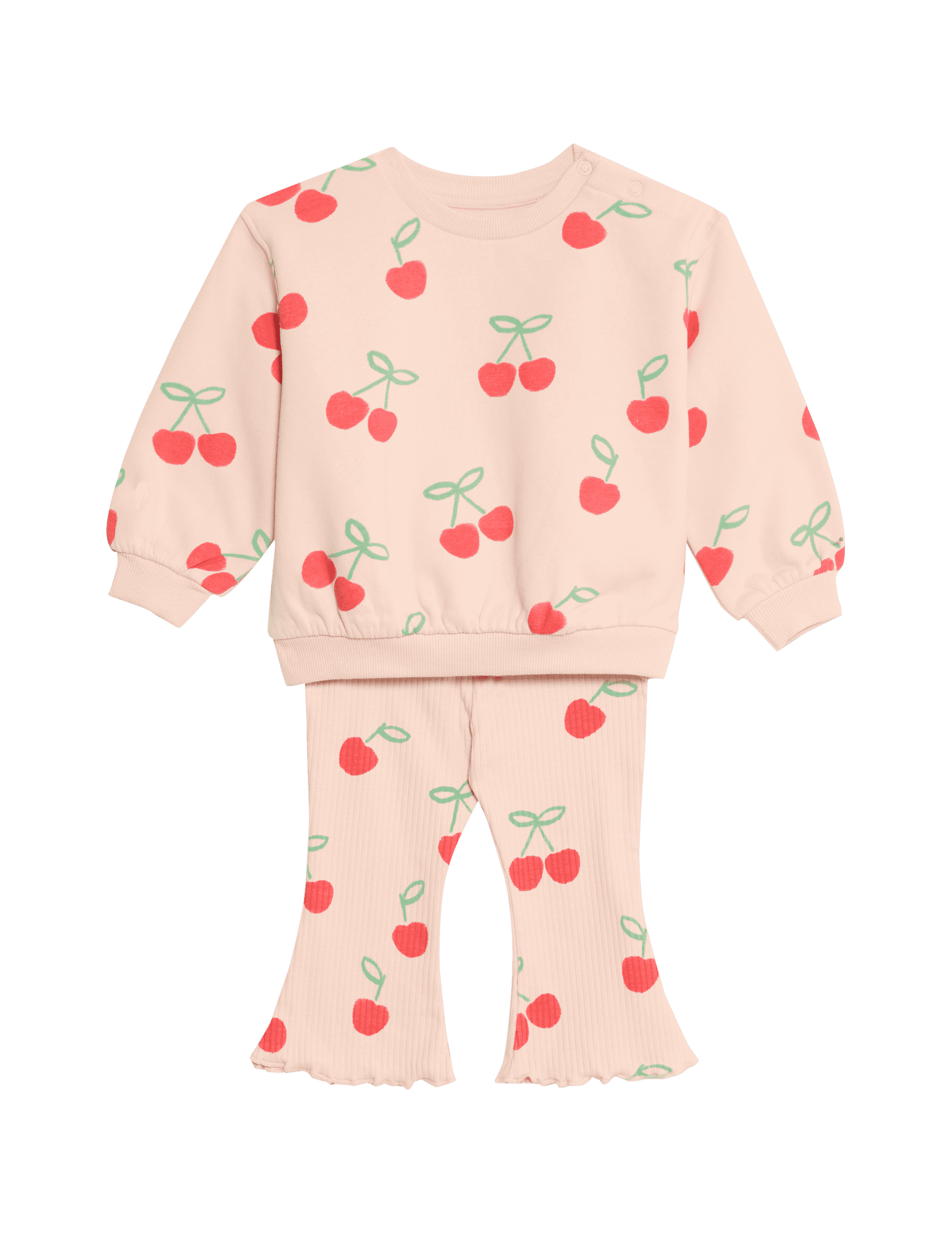 M&S Collection Girls 2pc Cotton Rich Cherry Print Outfit (0-6 Yrs) - 4-5Y - Pink Mix, Pink Mix