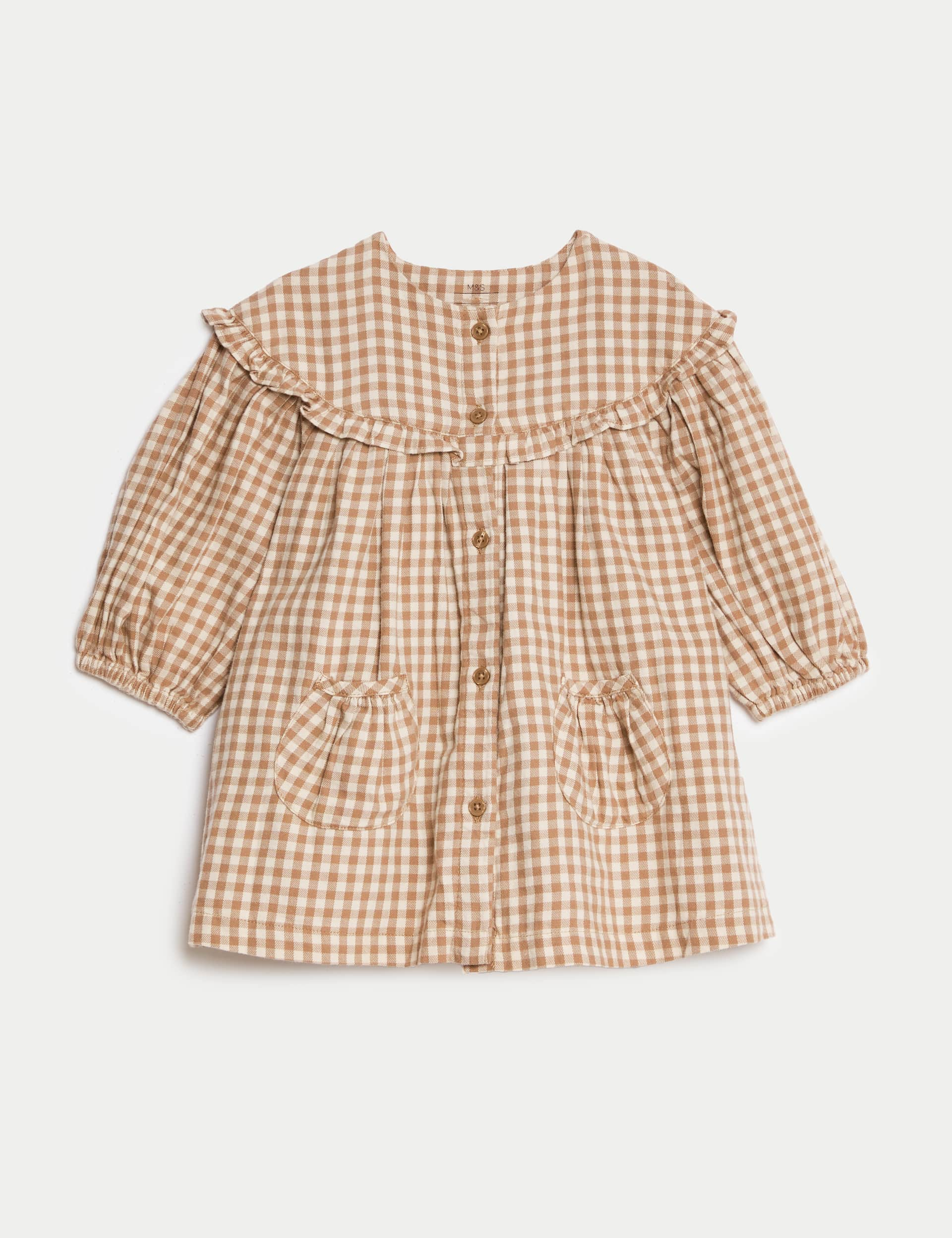 M&S Girls Pure Cotton Gingham Dress (0-8 Yrs) - 12-18 - Neutral, Neutral