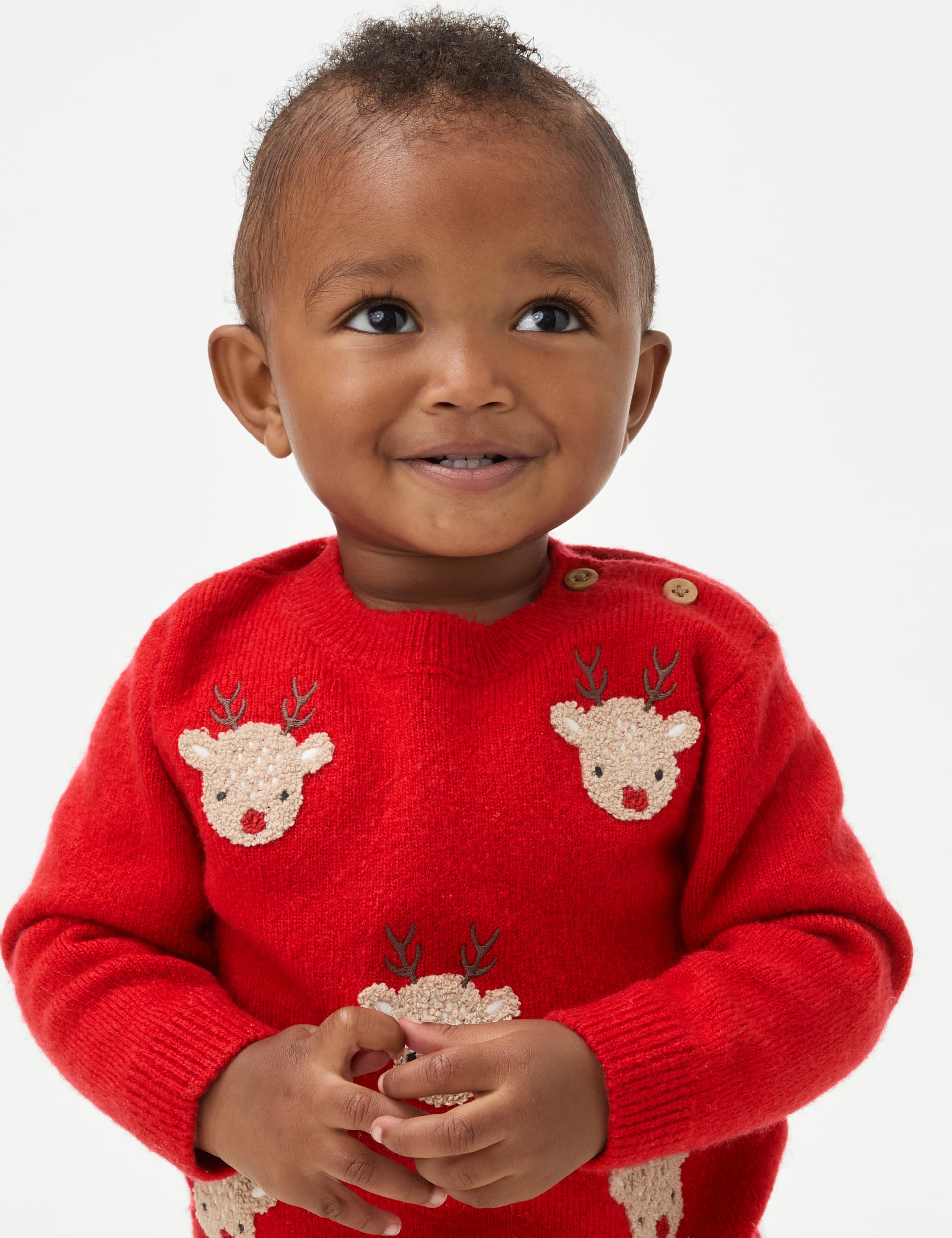 M&S Boys Reindeer Knitted Jumper (0-3 Yrs) - 12-18 - Red, Red