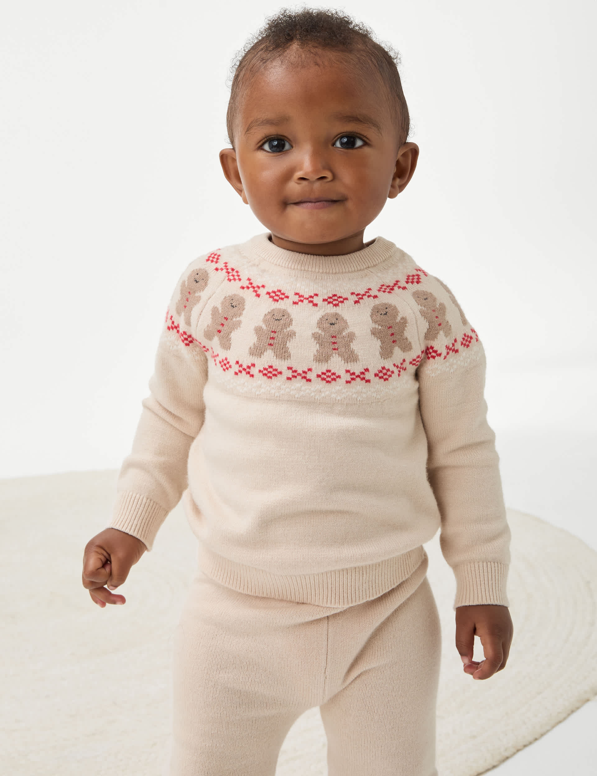 M&S Boys Knitted Fair Isle Gingerbread Outfit (0-3 Yrs) - 18-24 - Neutral, Neutral