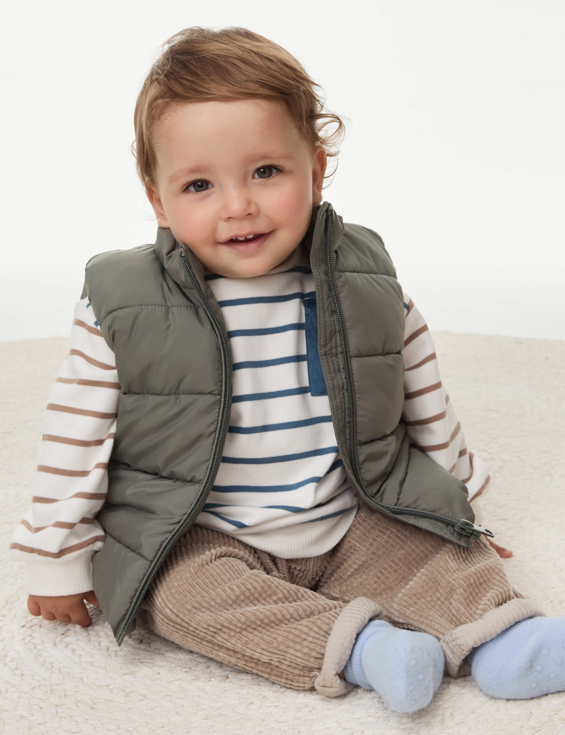 M&S Boys Padded Gilet (0-3 Yrs) - 9-12M - Khaki, Khaki